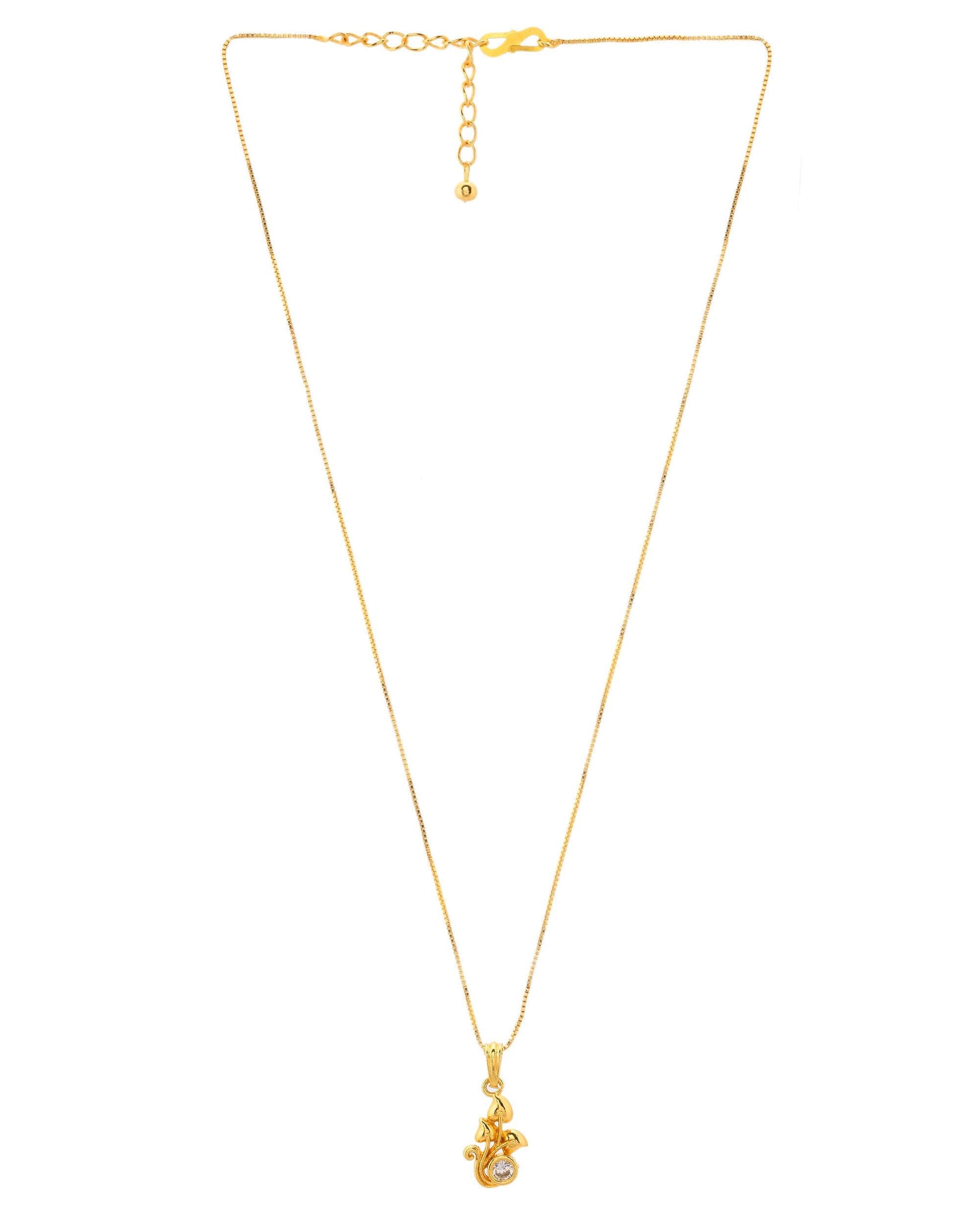 VOJ Gold-Polished Plant Shaped Ad Studded Pendant With Chain VOJ (Valley Of Jewellery)