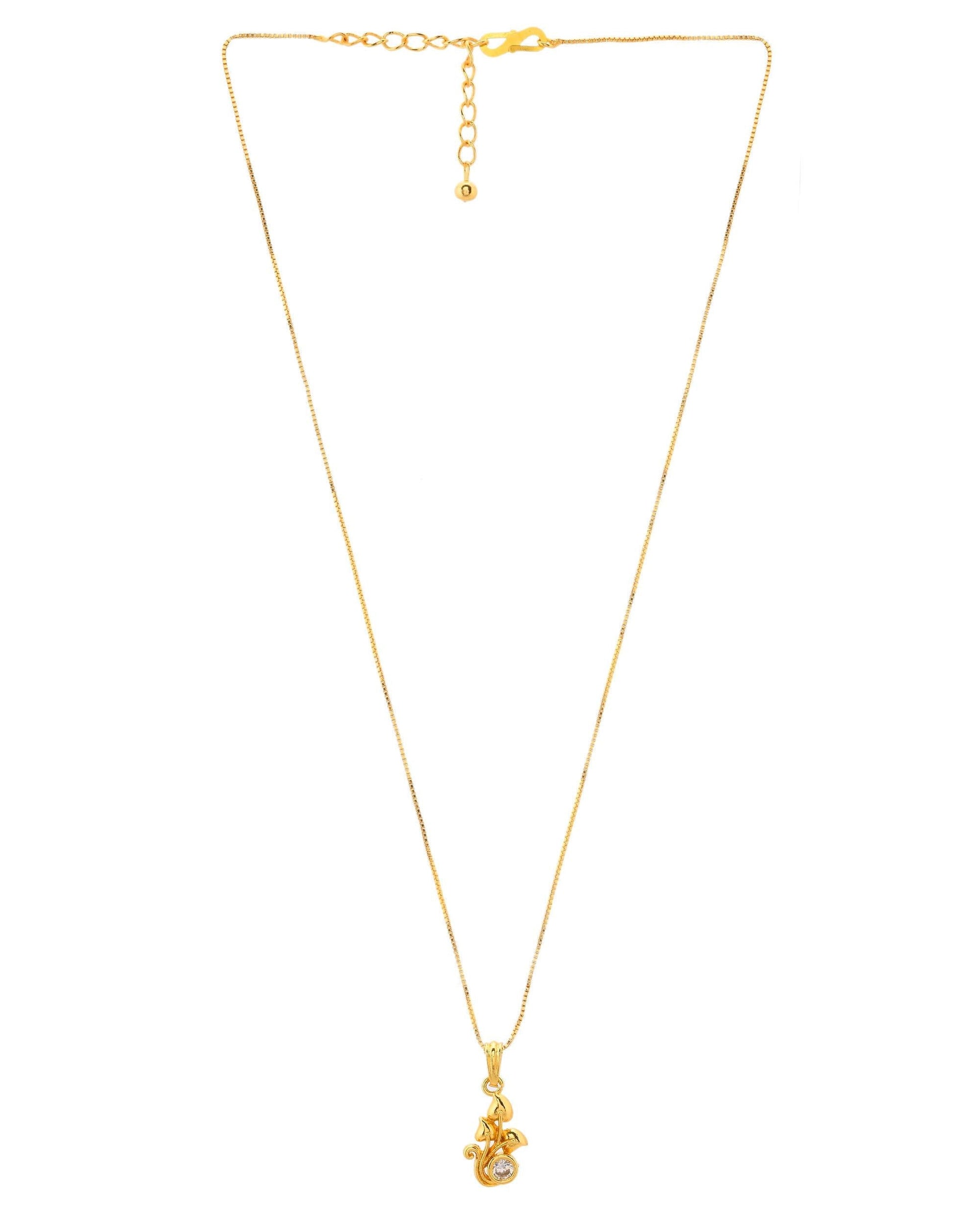 VOJ Gold-Polished Plant Shaped Ad Studded Pendant With Chain - Swadesiicart