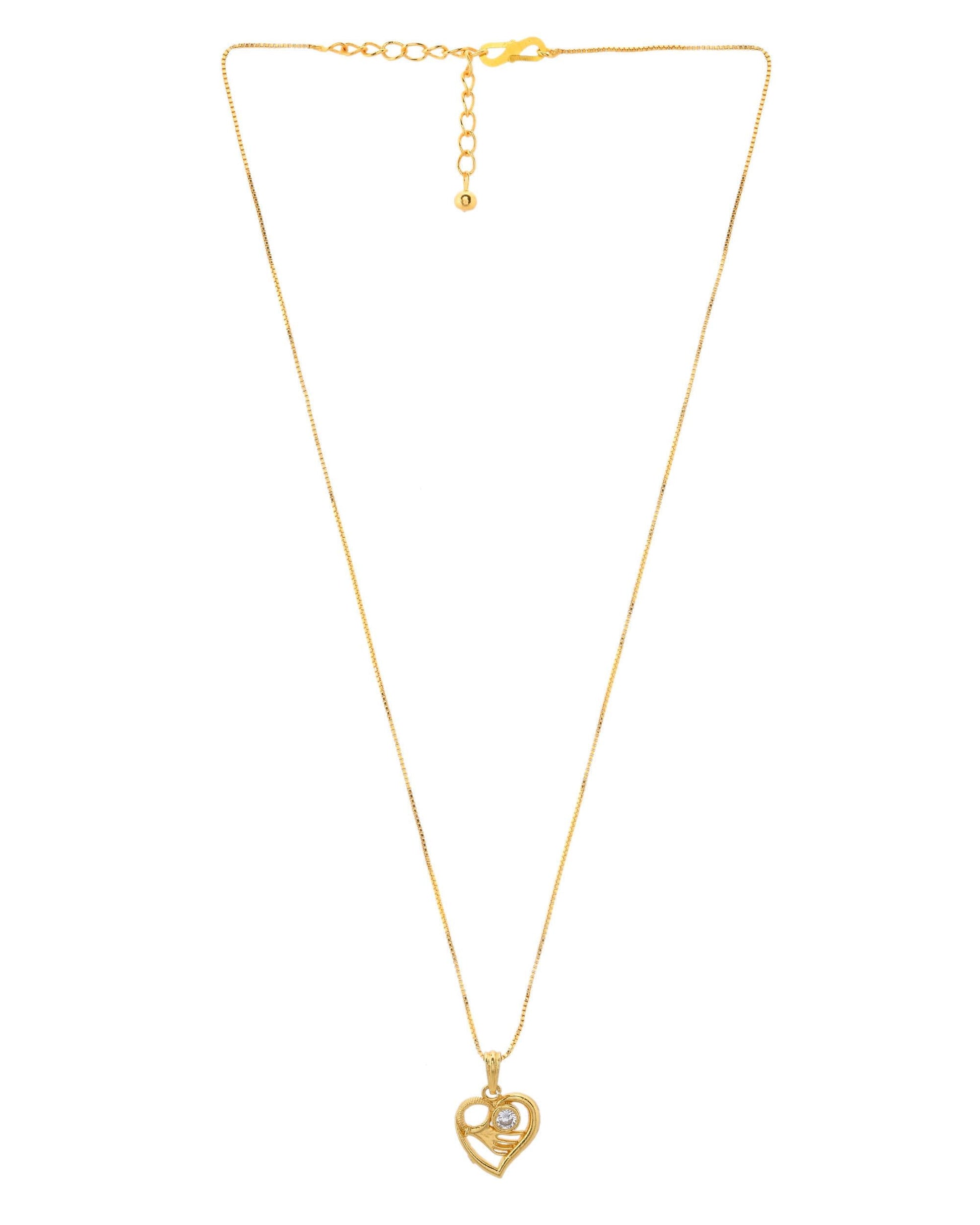 VOJ Gold-Polished Heart Shaped Ad Studded Pendant With Chain VOJ (Valley Of Jewellery)