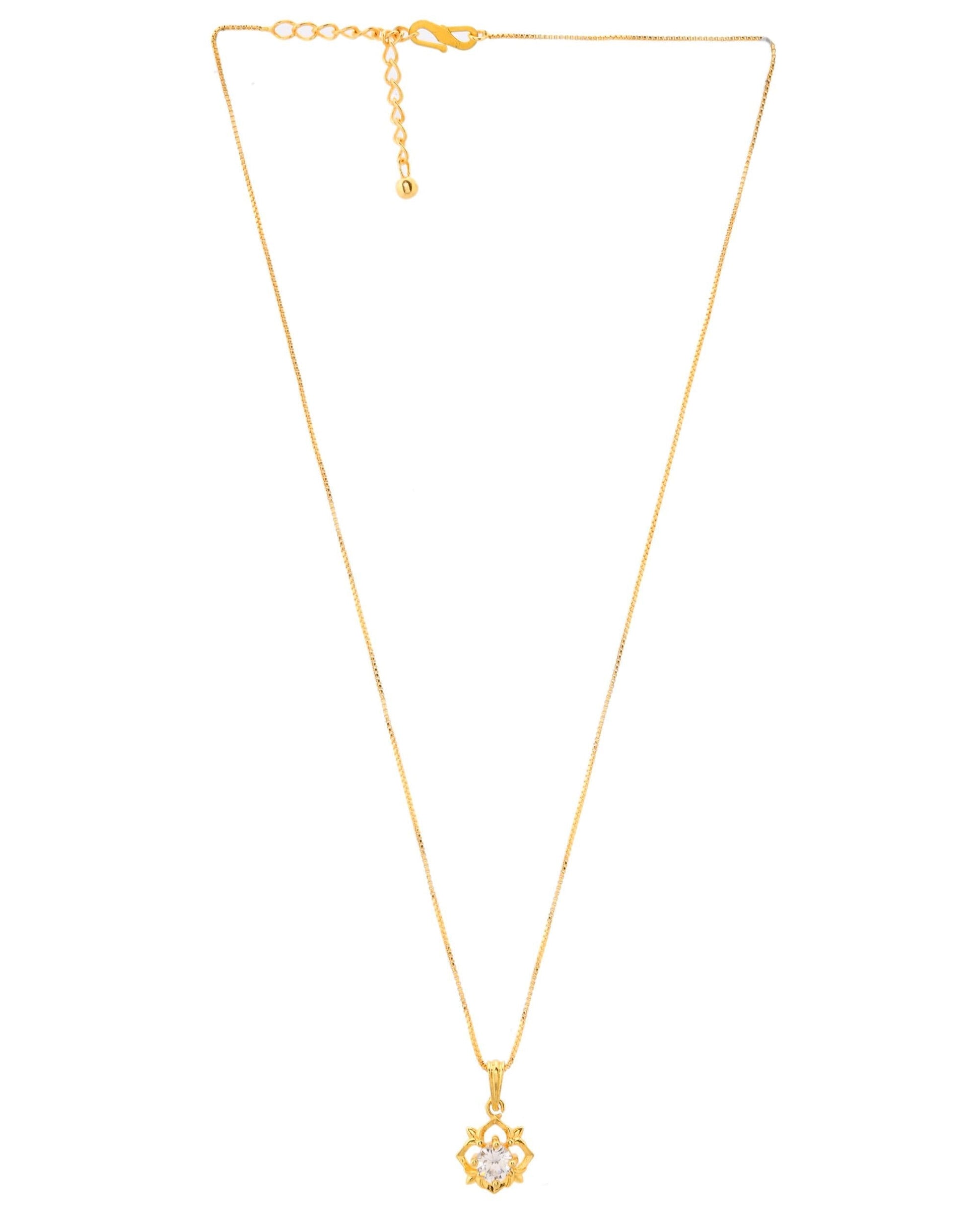 VOJ Gold-Polished Flower Shaped Ad Studded Pendant With Chain  Grab2Buy VOJ Grab2Buy