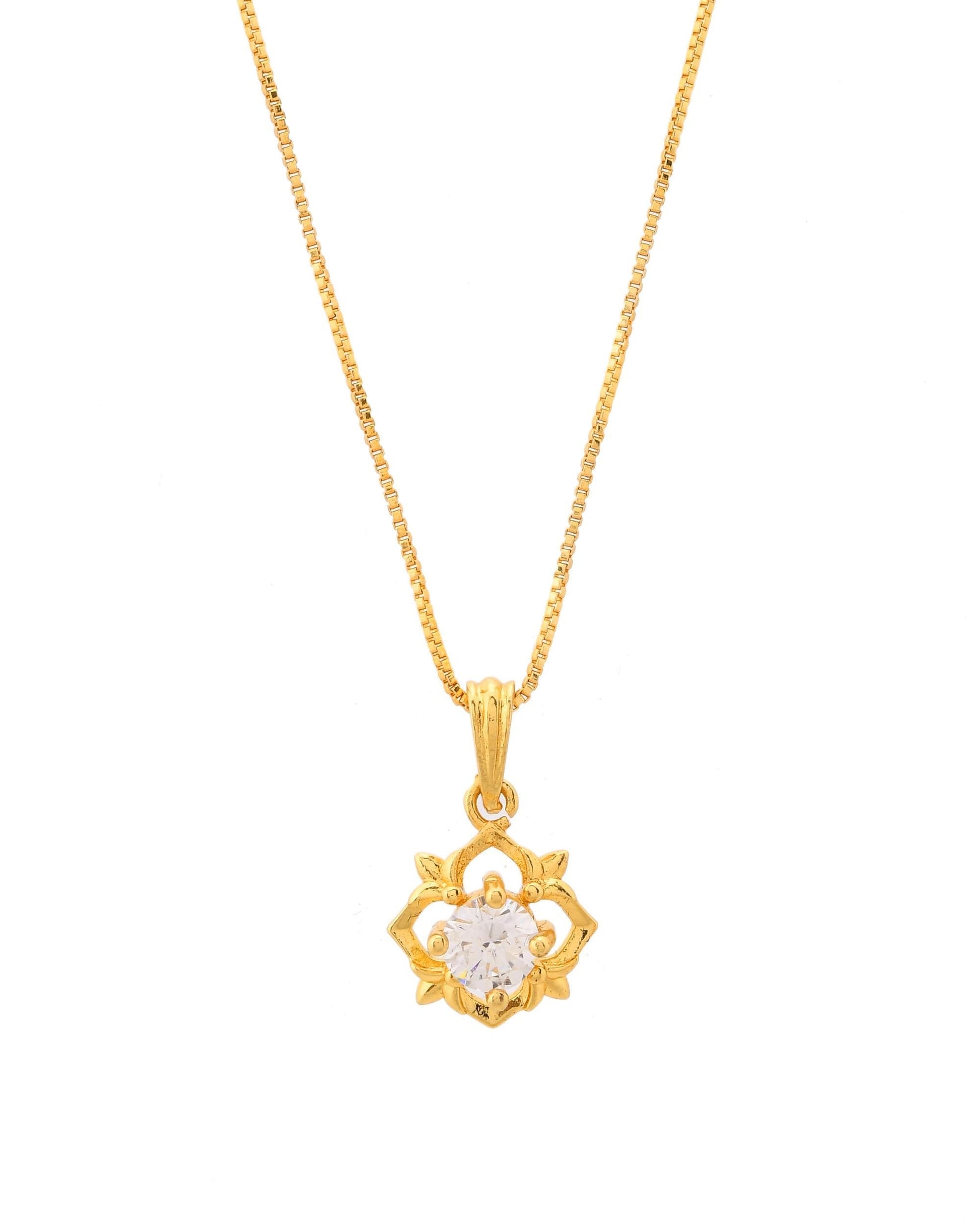 VOJ Gold-Polished Flower Shaped Ad Studded Pendant With Chain  Grab2Buy VOJ Grab2Buy
