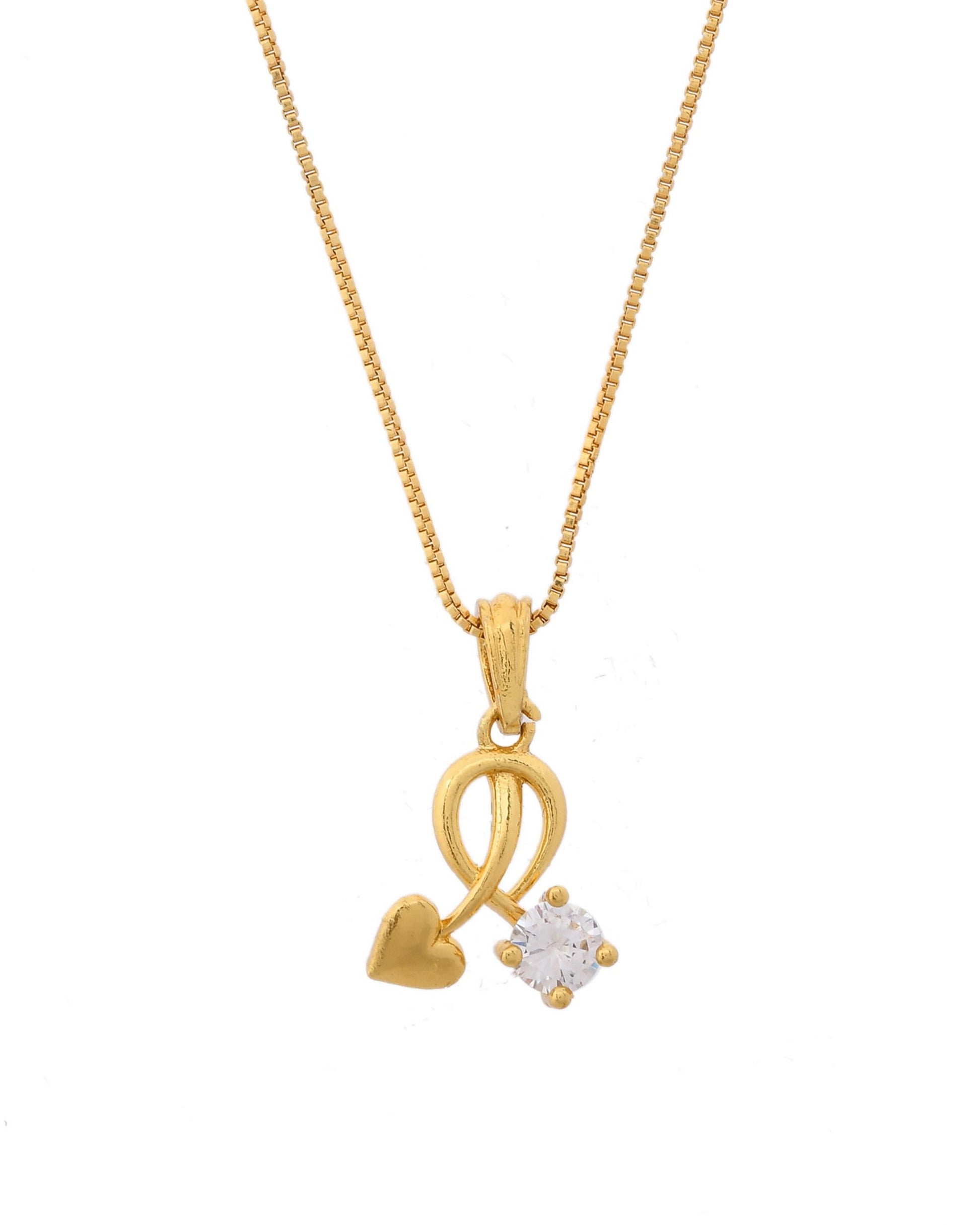 VOJ Gold-Polished Designer Ad Studded Pendant With Chain  Grab2Buy VOJ Grab2Buy