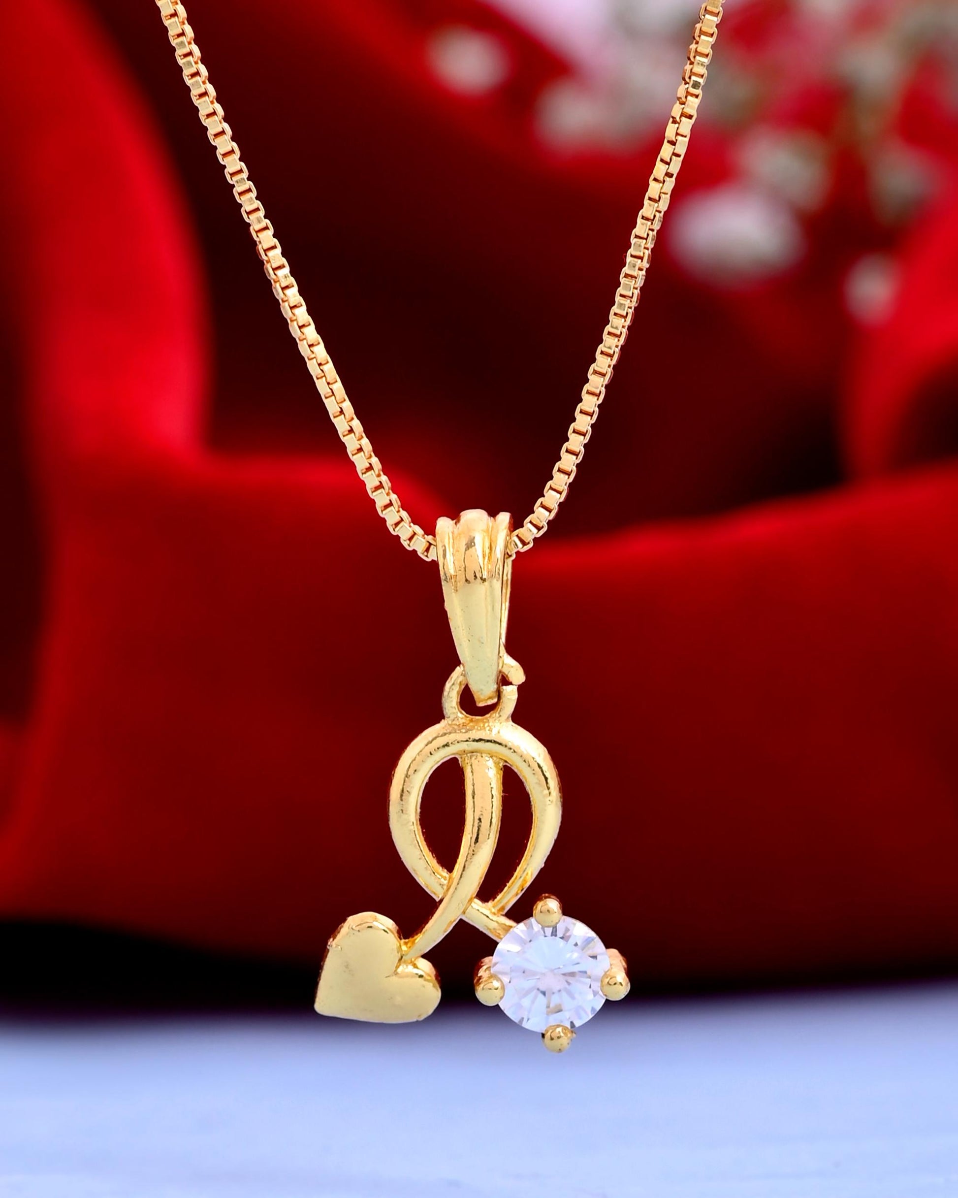 VOJ Gold-Polished Designer Ad Studded Pendant With Chain  Grab2Buy VOJ Grab2Buy