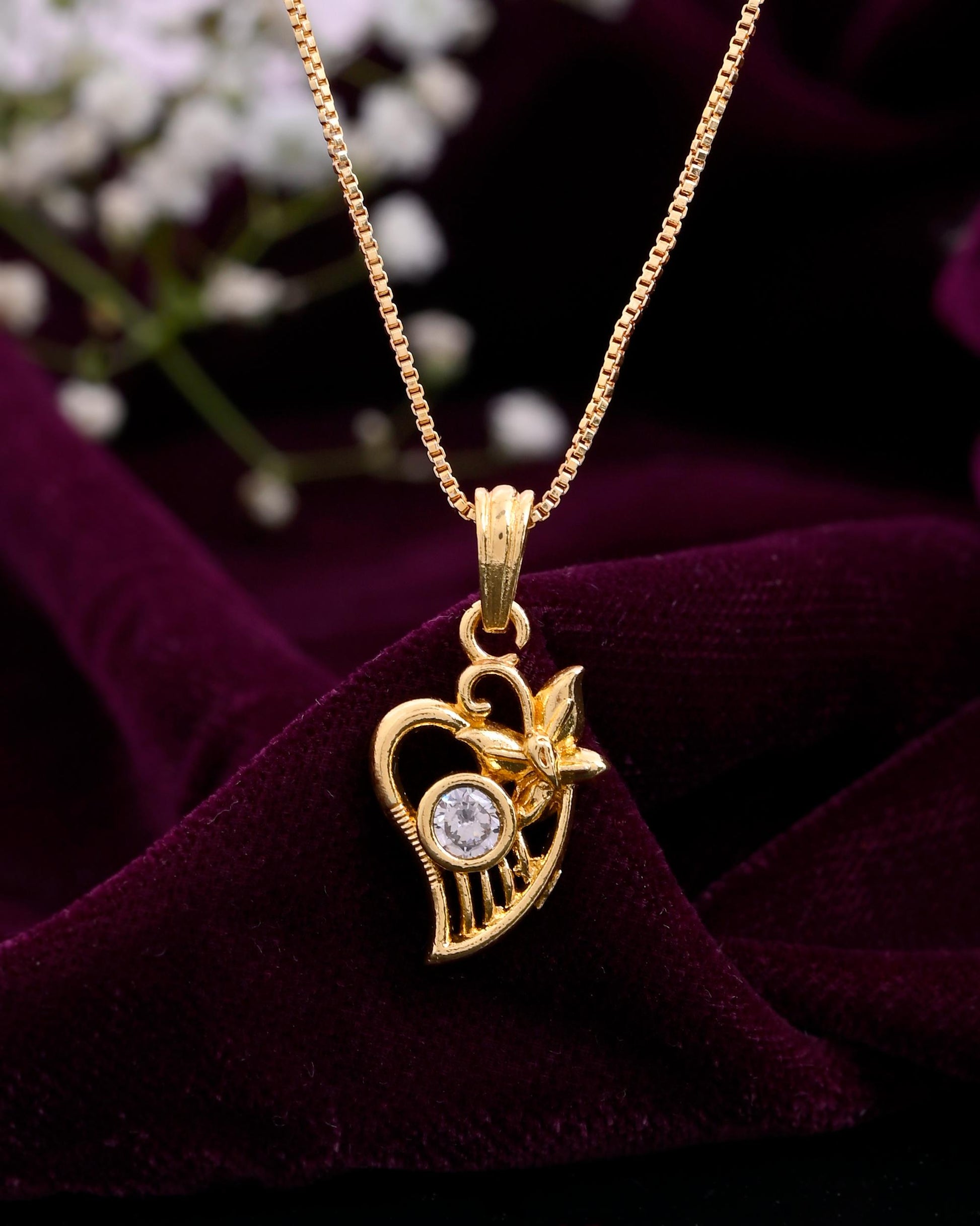 VOJ Gold-Polished Designer Ad Studded Pendant With Chain  Grab2Buy VOJ Grab2Buy