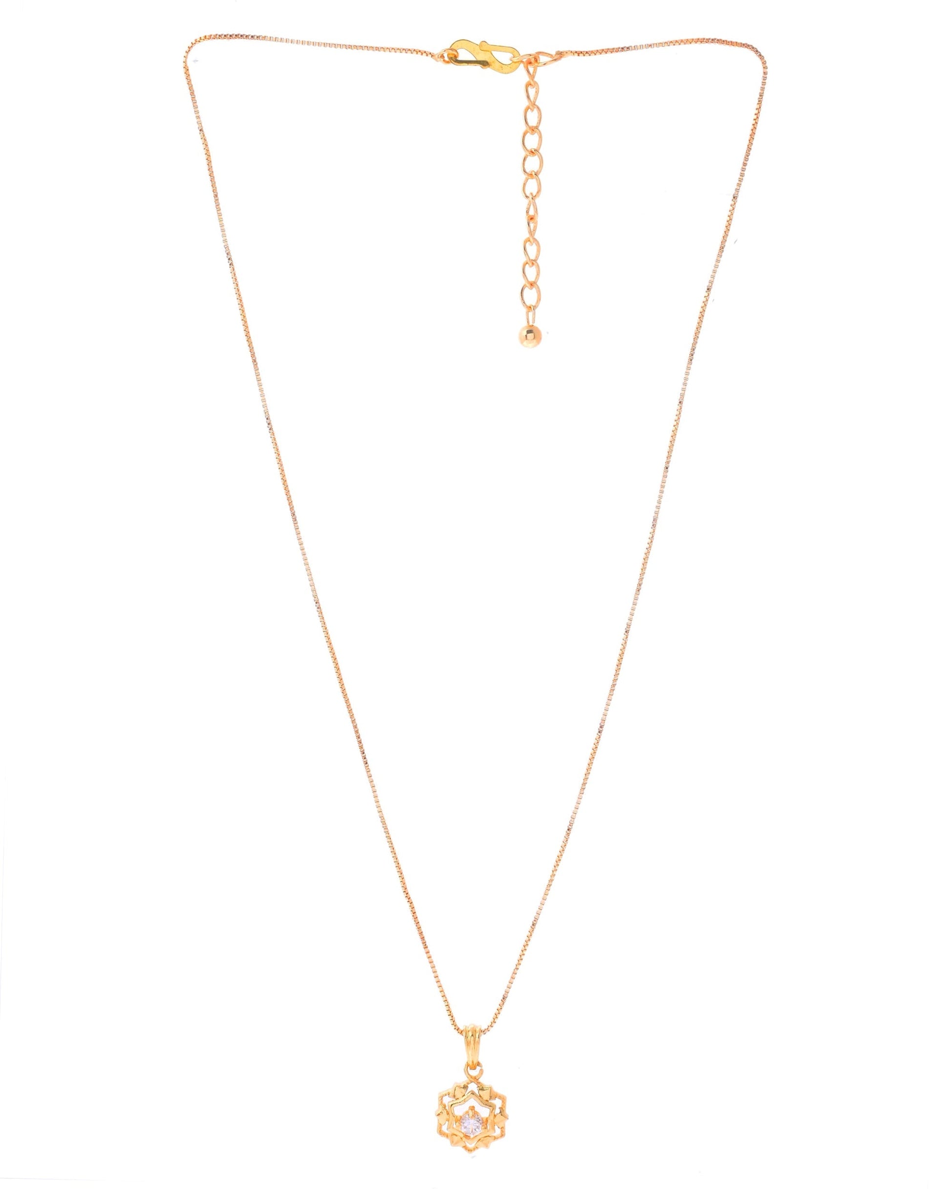 VOJ Gold-Polished Flower Shaped AD Studded Pandent With Chain 
