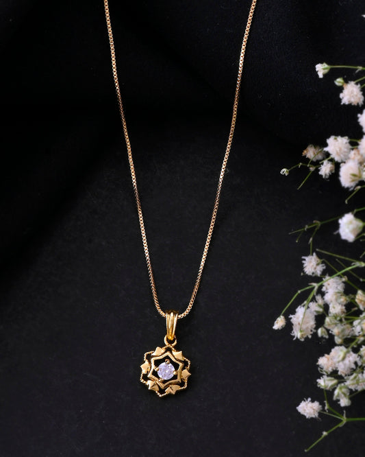 VOJ Gold-Polished Flower Shaped AD Studded Pandent With Chain 