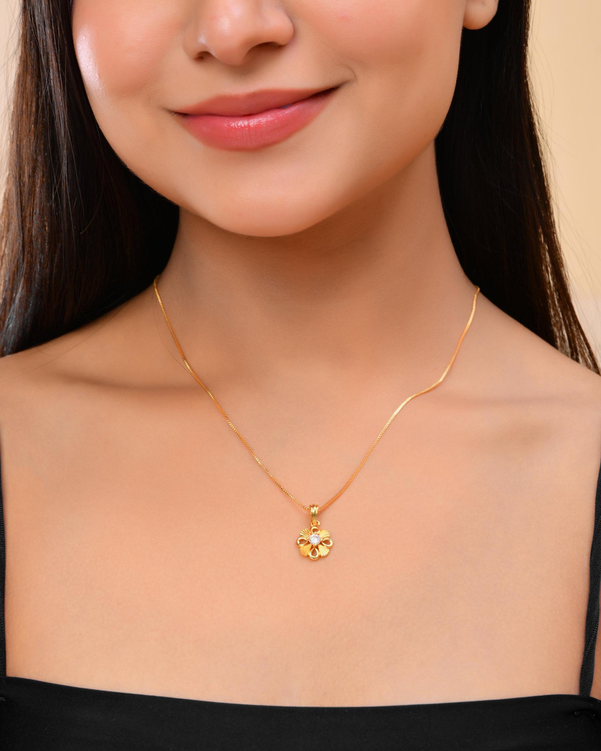 VOJ Gold-Polished Heart Shaped Ad Studded Pendant With Chain  Grab2Buy VOJ Grab2Buy