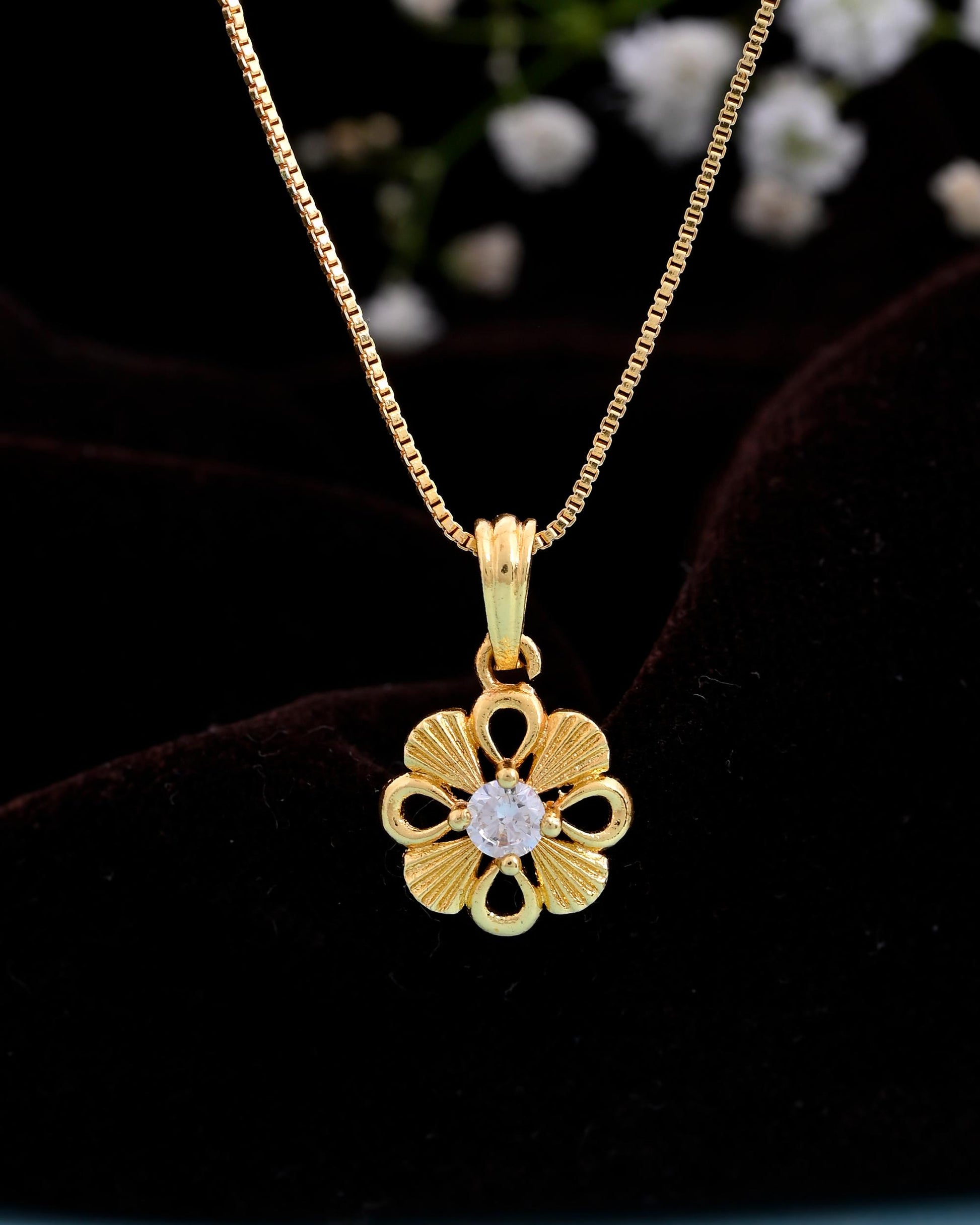 VOJ Gold-Polished Heart Shaped Ad Studded Pendant With Chain  Grab2Buy VOJ Grab2Buy