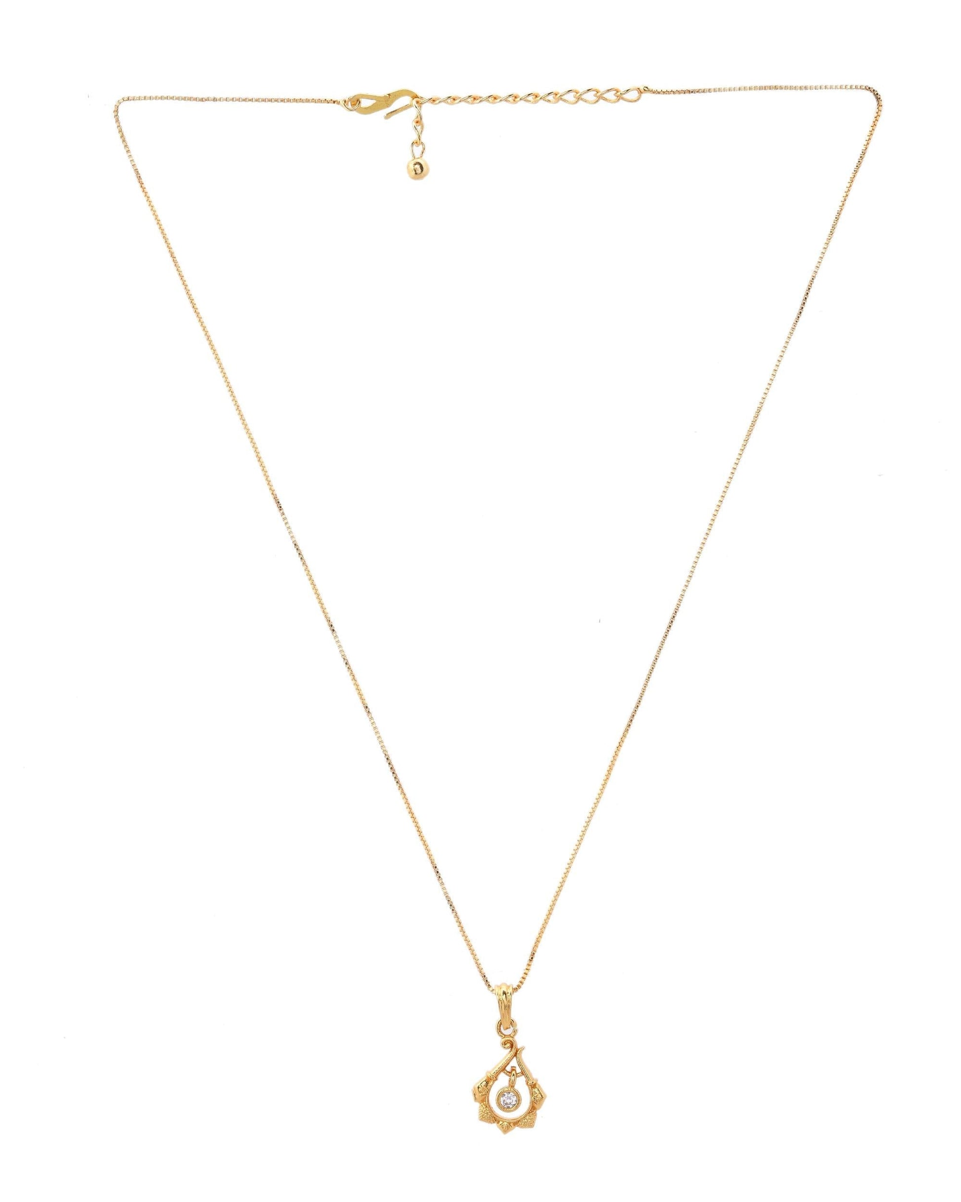 VOJ Gold-Polished Flower Shaped Ad Studded Pendant With Chain  Grab2Buy VOJ Grab2Buy