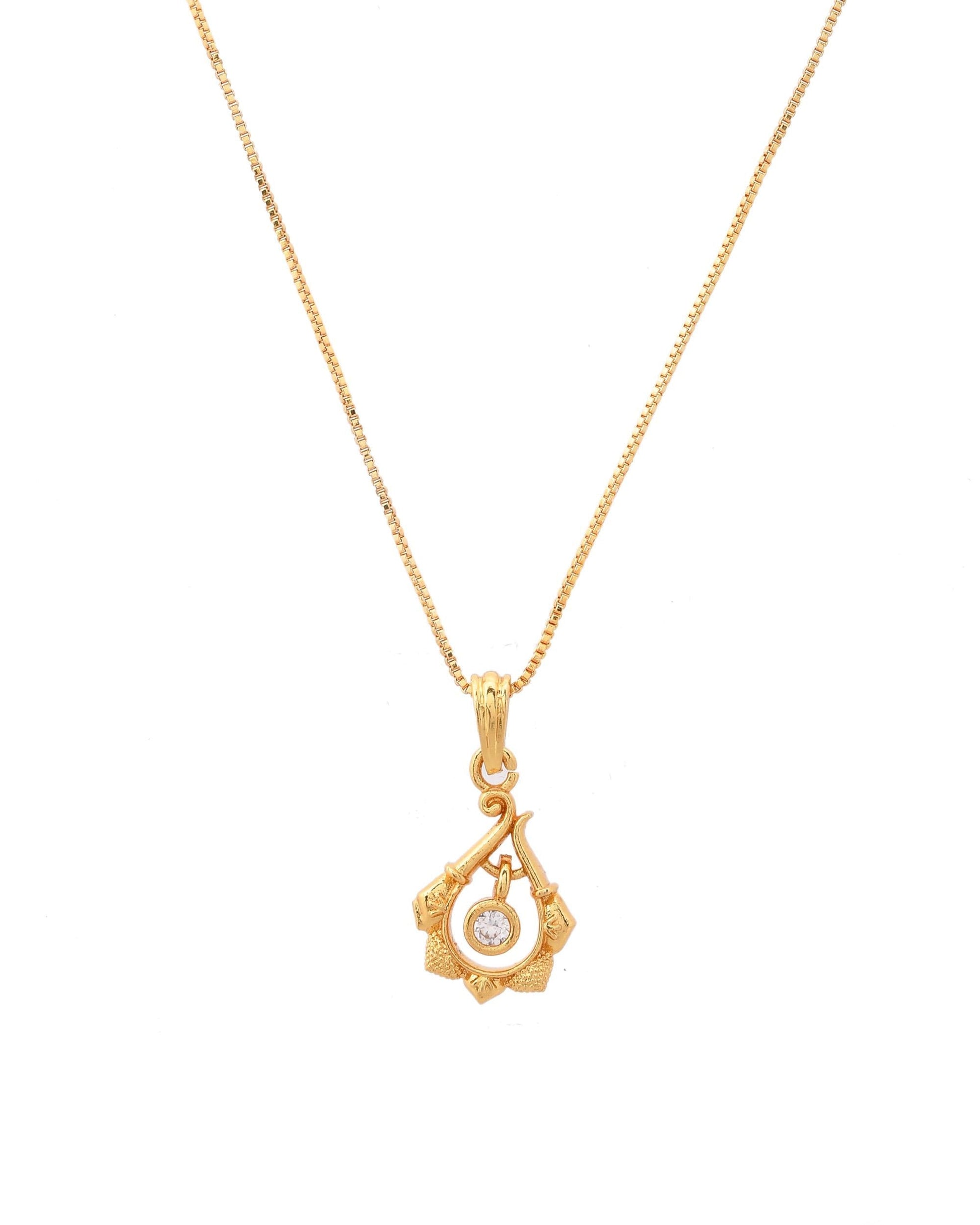 VOJ Gold-Polished Flower Shaped Ad Studded Pendant With Chain  Grab2Buy VOJ Grab2Buy