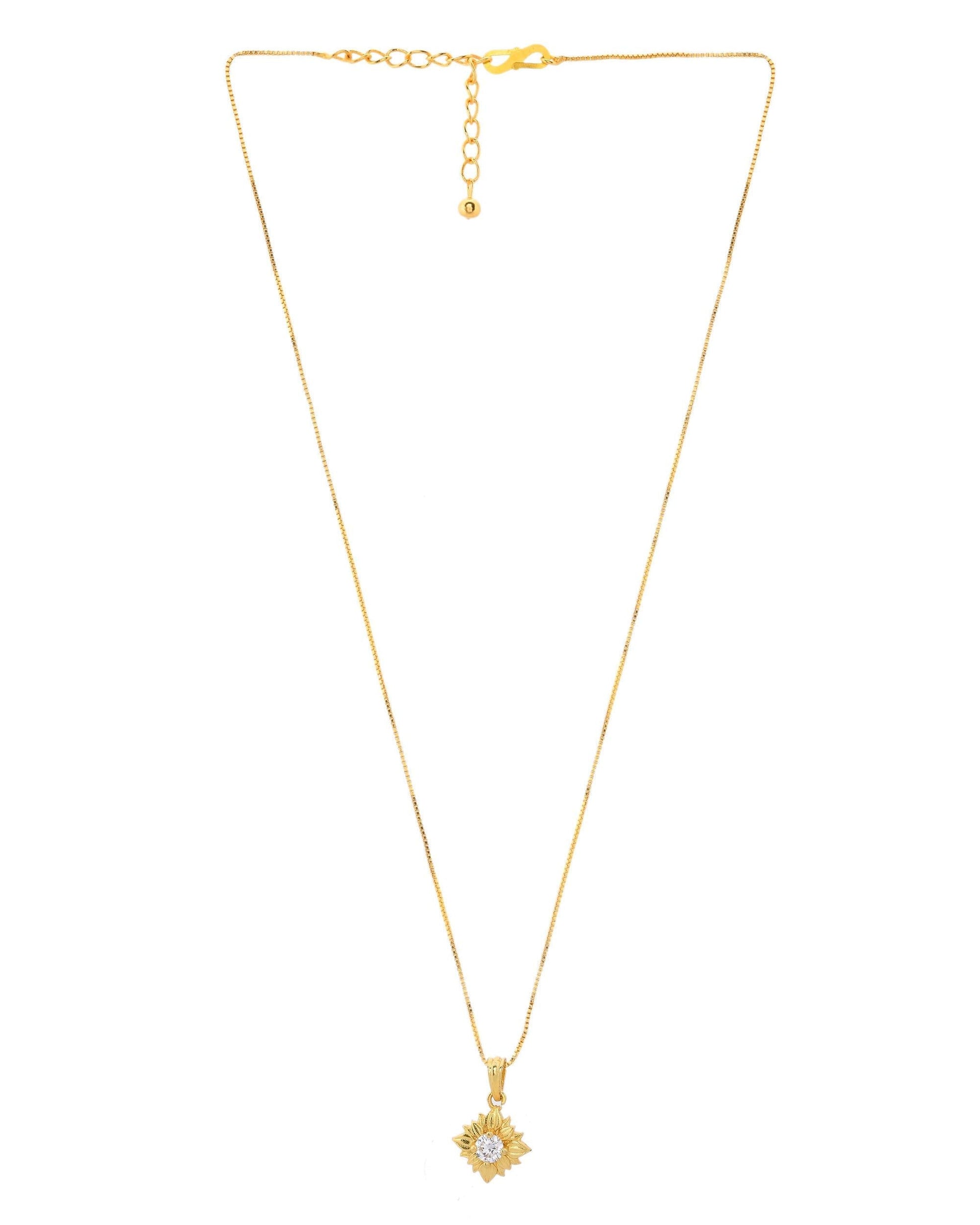 VOJ Gold-Polished Flower Shaped Ad Studded Pendant With Chain  Grab2Buy VOJ Grab2Buy