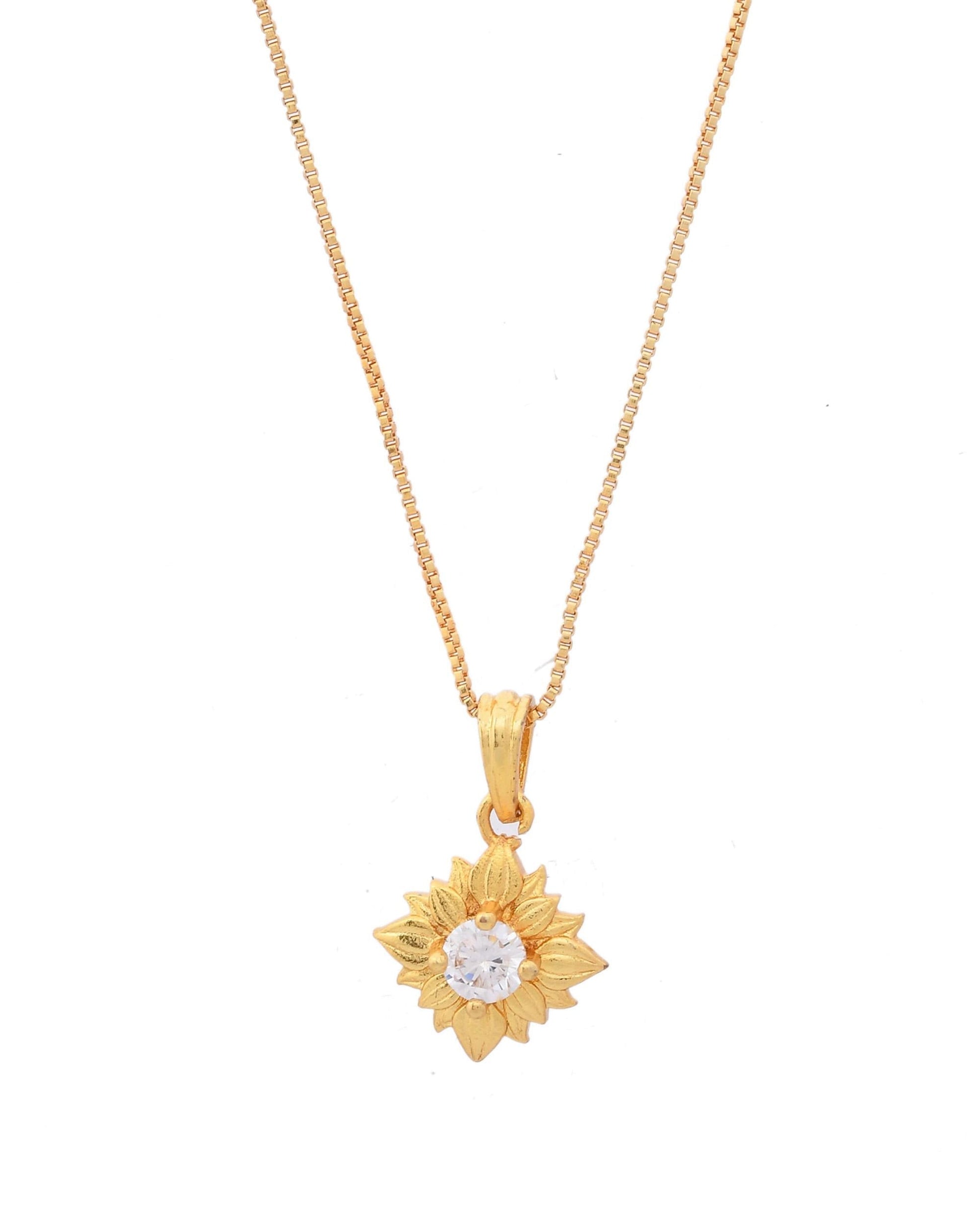 VOJ Gold-Polished Flower Shaped Ad Studded Pendant With Chain  Grab2Buy VOJ Grab2Buy