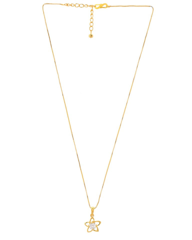 VOJ Gold-Polished Flower Shaped Ad Studded Pendant With Chain  Grab2Buy VOJ Grab2Buy