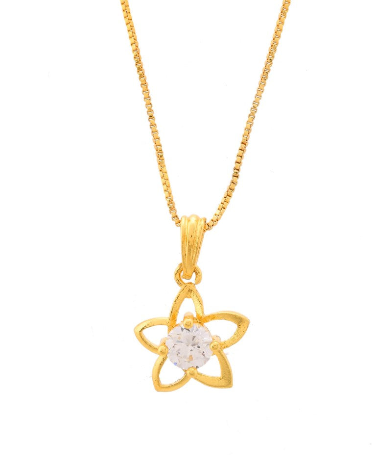VOJ Gold-Polished Flower Shaped Ad Studded Pendant With Chain  Grab2Buy VOJ Grab2Buy