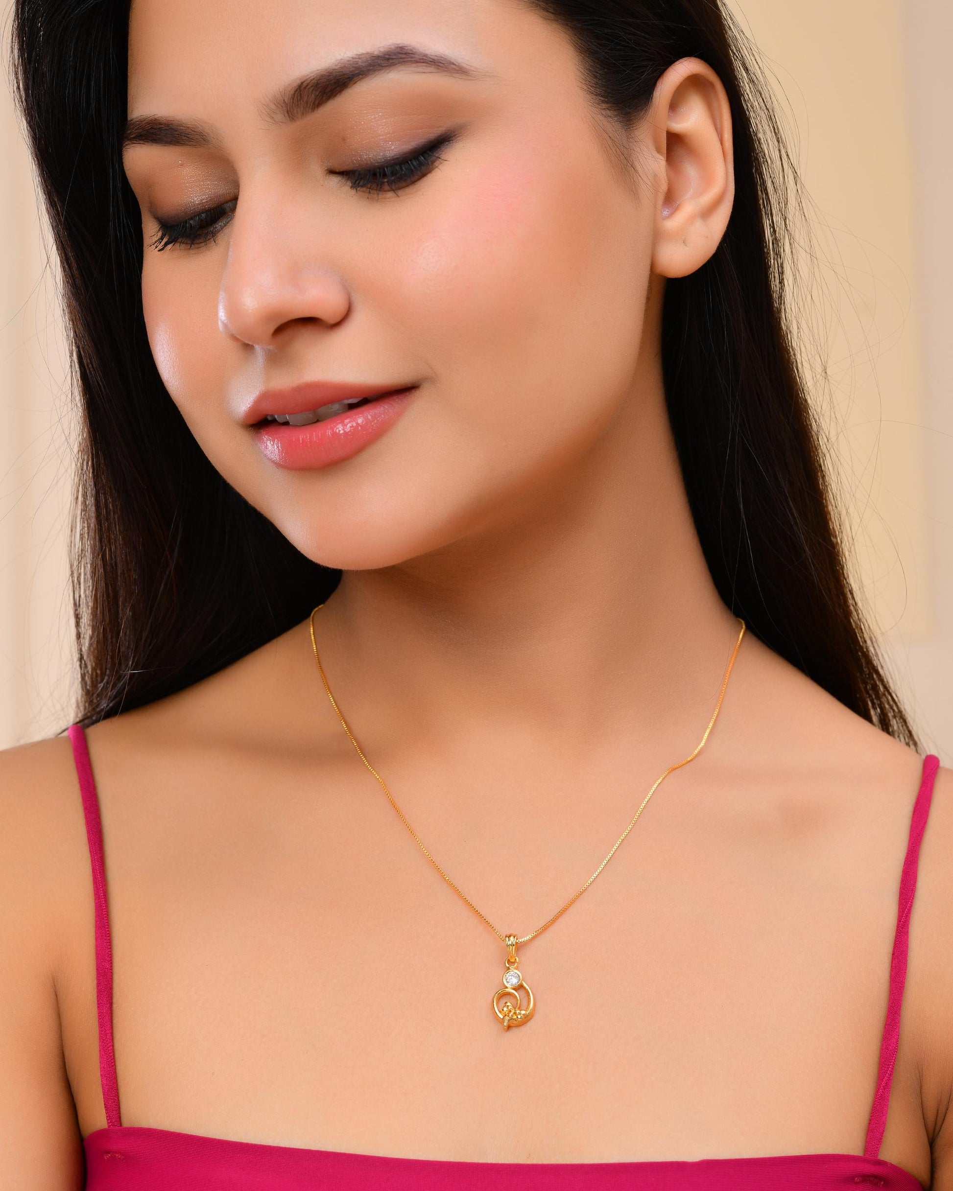 VOJ Gold-Polished Designer Ad Studded Pendant With Chain  Grab2Buy VOJ Grab2Buy