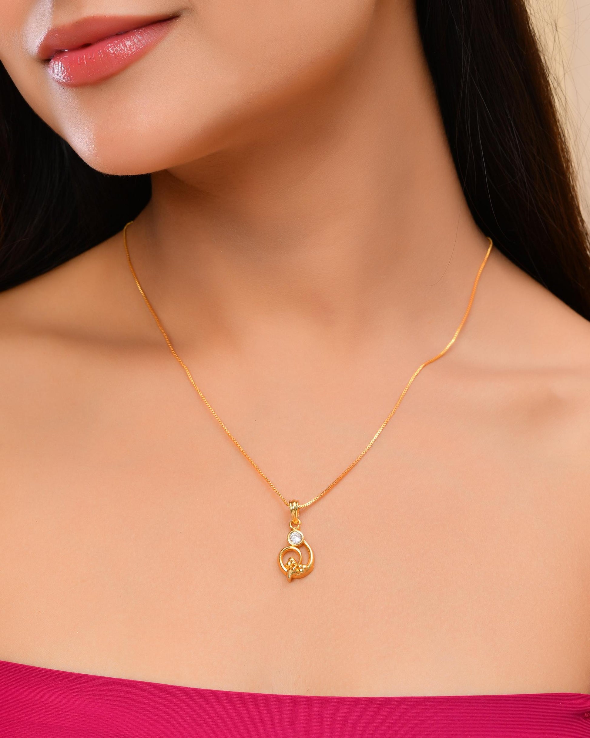 VOJ Gold-Polished Designer Ad Studded Pendant With Chain  Grab2Buy VOJ Grab2Buy