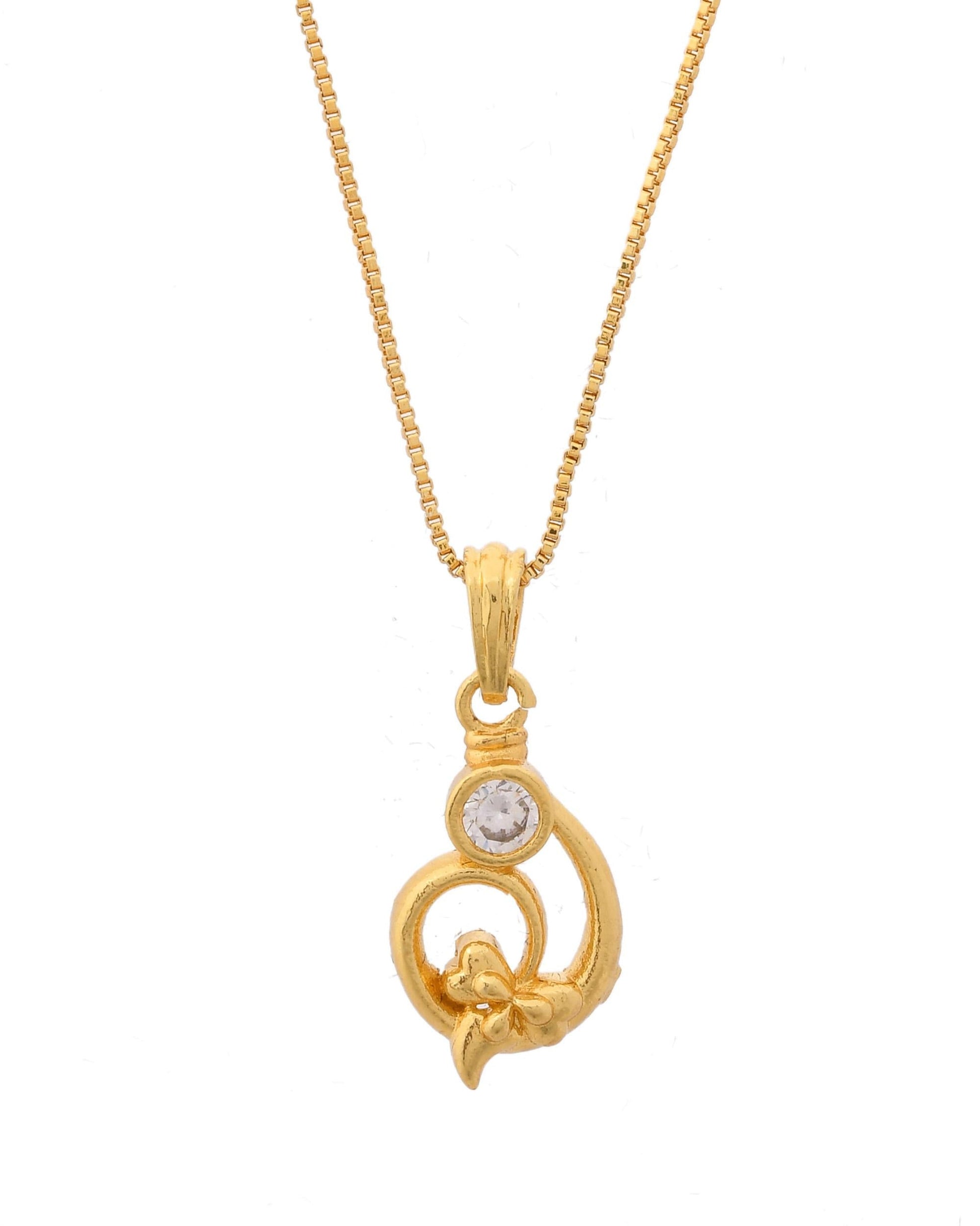 VOJ Gold-Polished Designer Ad Studded Pendant With Chain  Grab2Buy VOJ Grab2Buy