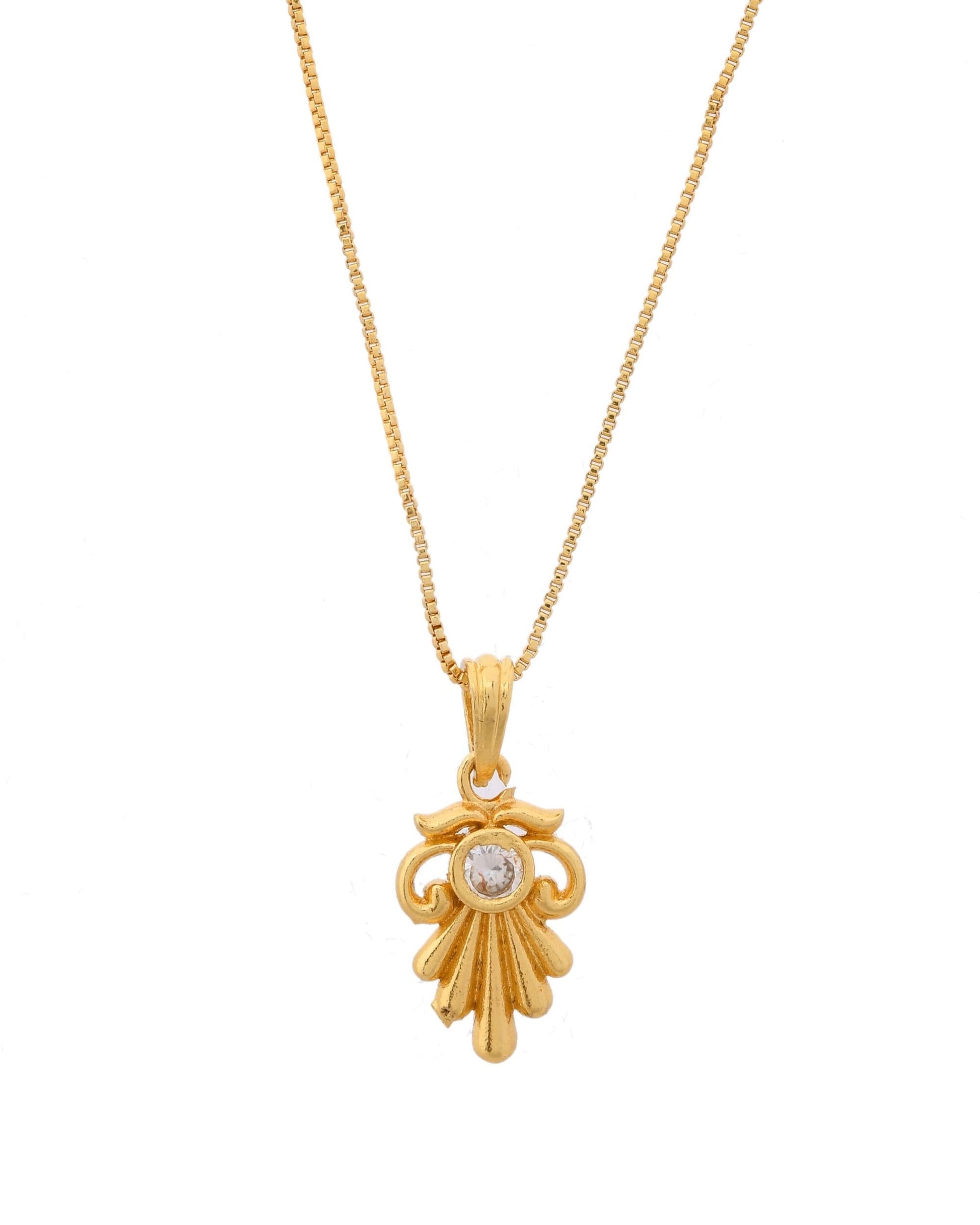 VOJ Gold-Polished Designer Ad Studded Pendant With Chain  Grab2Buy VOJ Grab2Buy