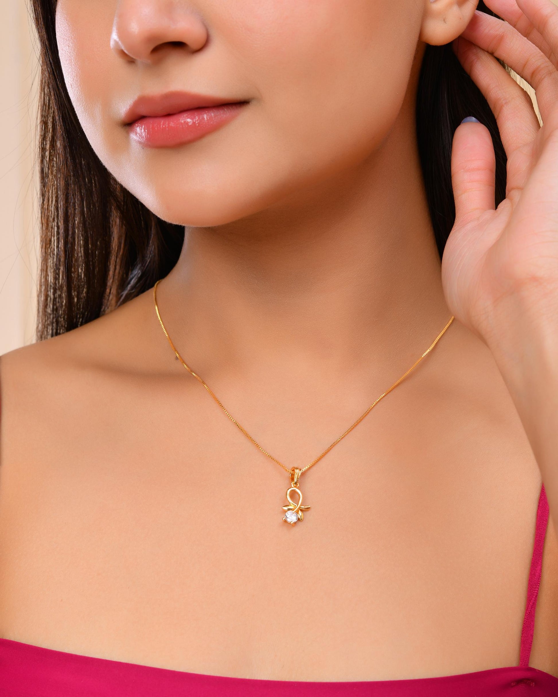 VOJ Gold-Polished Flower Shaped Ad Studded Pendant With Chain  Grab2Buy VOJ Grab2Buy
