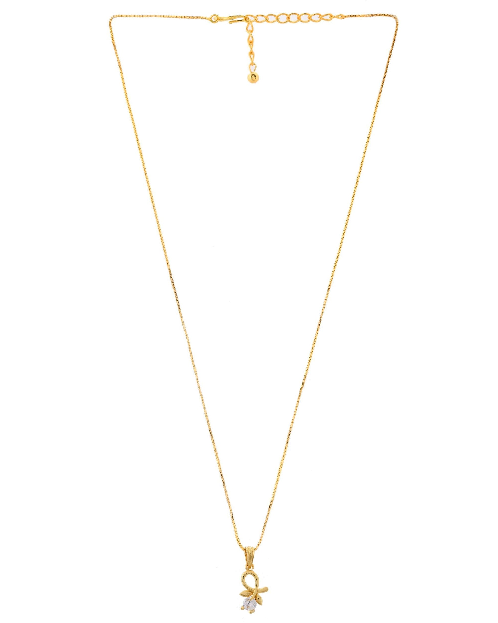 VOJ Gold-Polished Flower Shaped Ad Studded Pendant With Chain  Grab2Buy VOJ Grab2Buy