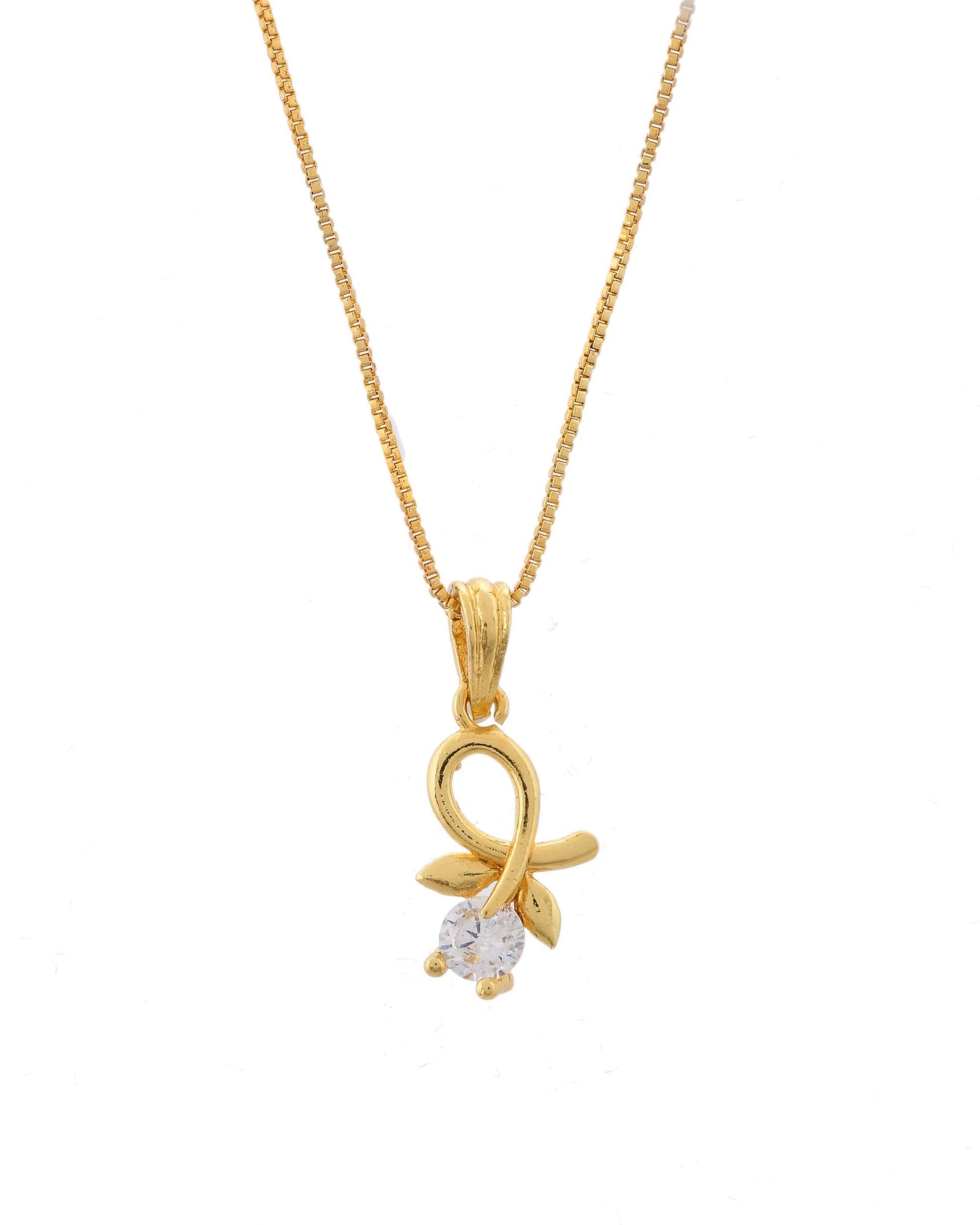 VOJ Gold-Polished Flower Shaped Ad Studded Pendant With Chain  Grab2Buy VOJ Grab2Buy