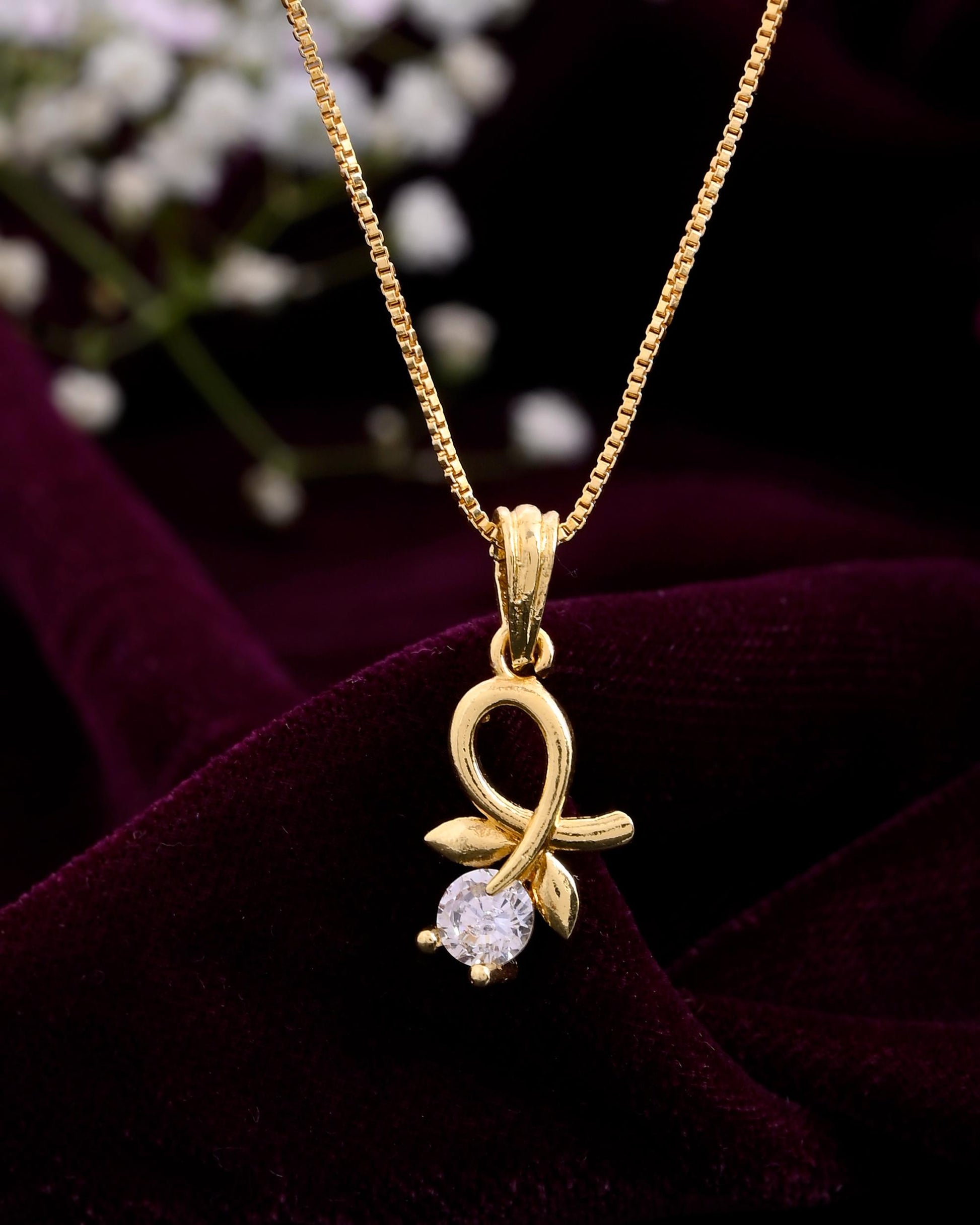 VOJ Gold-Polished Flower Shaped Ad Studded Pendant With Chain  Grab2Buy VOJ Grab2Buy