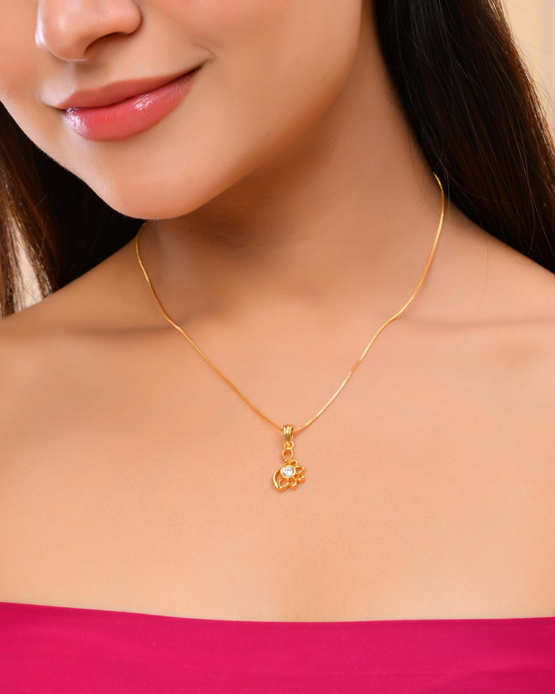 VOJ Gold-Polished Designer Ad Studded Pendant With Chain  Grab2Buy VOJ Grab2Buy