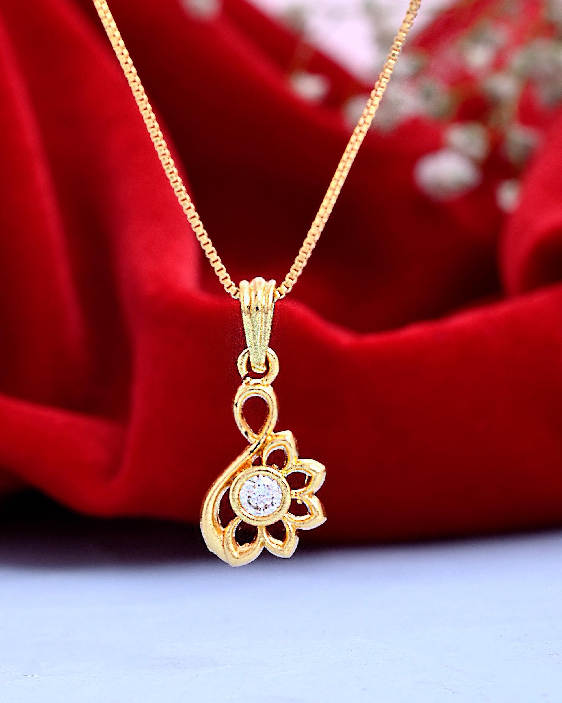 VOJ Gold-Polished Designer Ad Studded Pendant With Chain  Grab2Buy VOJ Grab2Buy