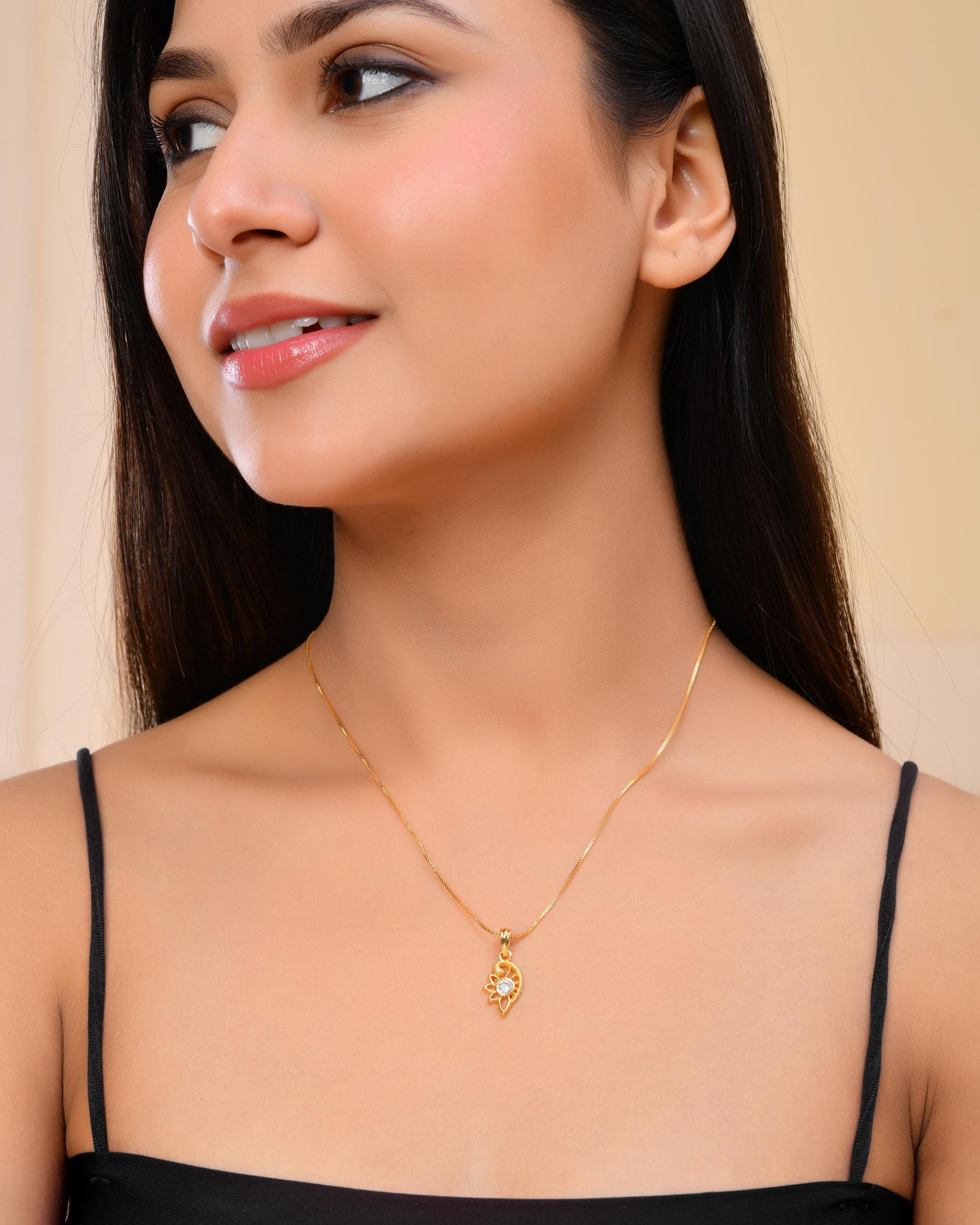 VOJ Gold-Polished Designer Ad Studded Pendant With Chain  Grab2Buy VOJ Grab2Buy