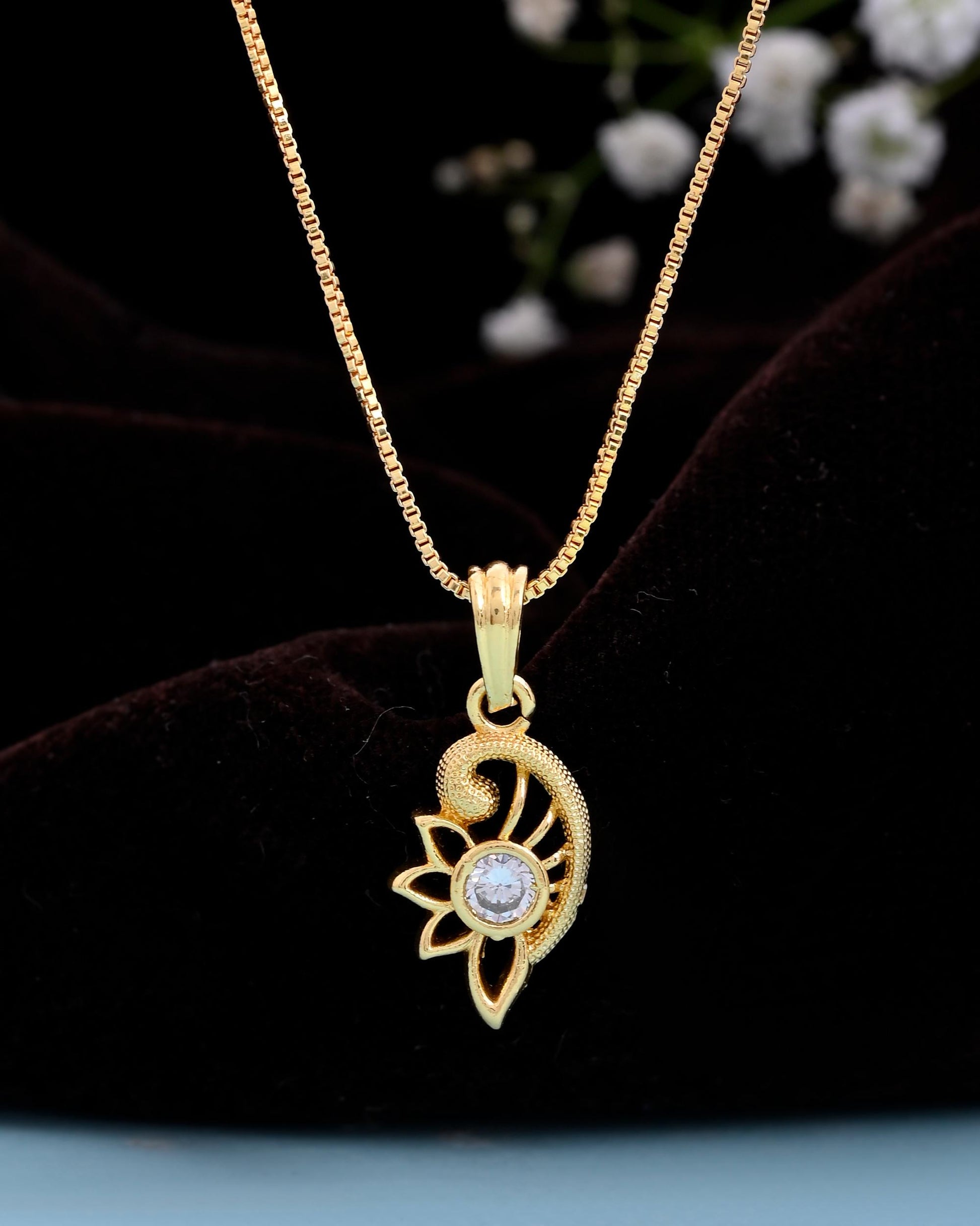 VOJ Gold-Polished Designer Ad Studded Pendant With Chain  Grab2Buy VOJ Grab2Buy