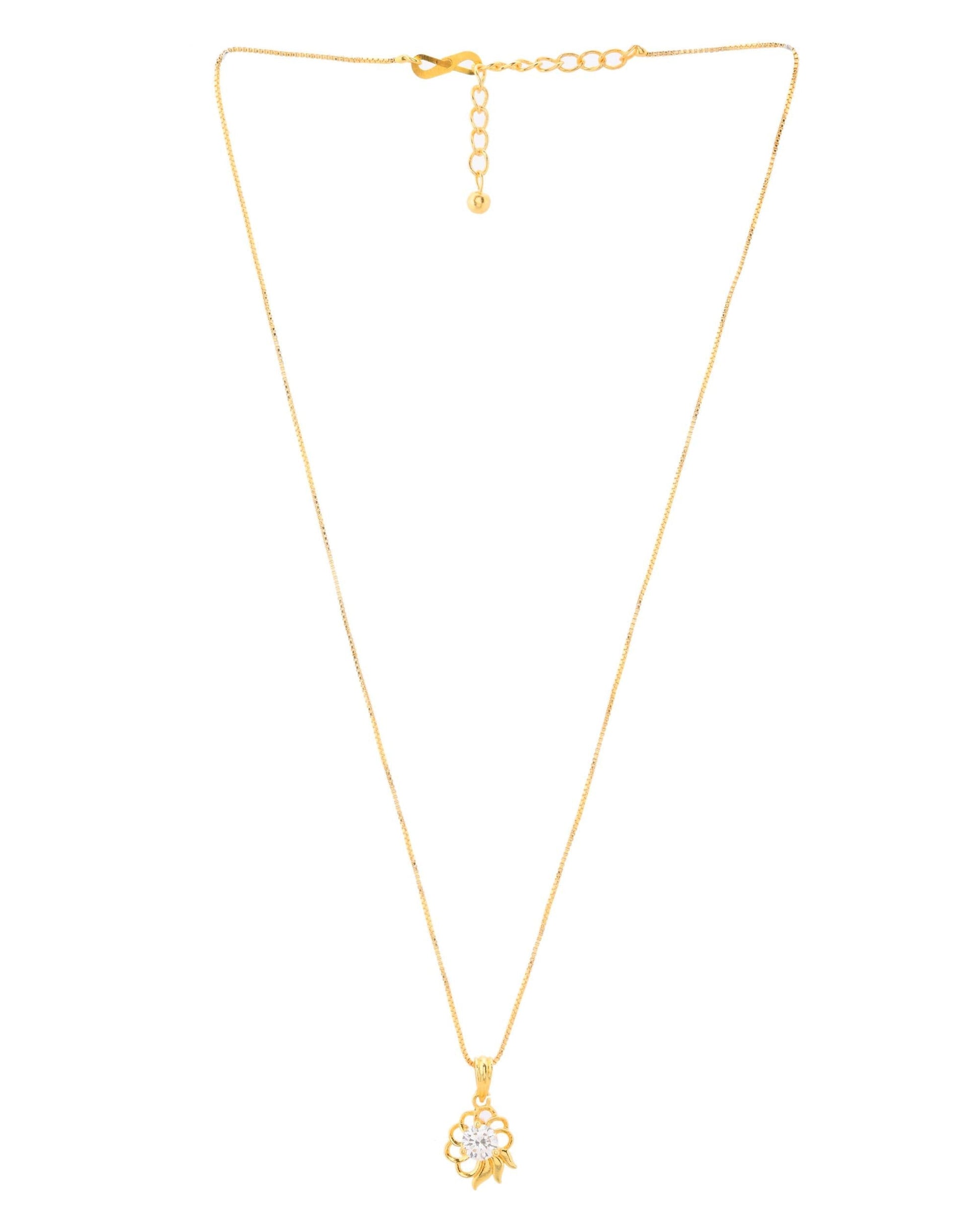 VOJ Gold-Polished Flower Shaped Ad Studded Pendant With Chain  Grab2Buy VOJ Grab2Buy