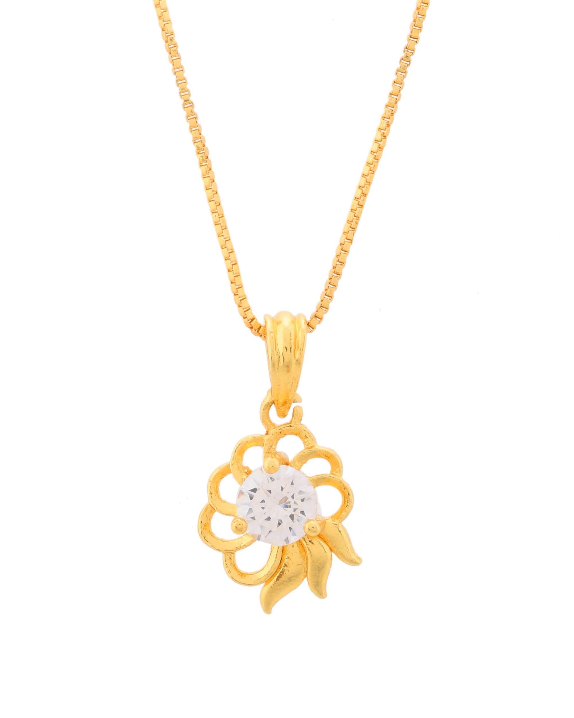 VOJ Gold-Polished Flower Shaped Ad Studded Pendant With Chain  Grab2Buy VOJ Grab2Buy