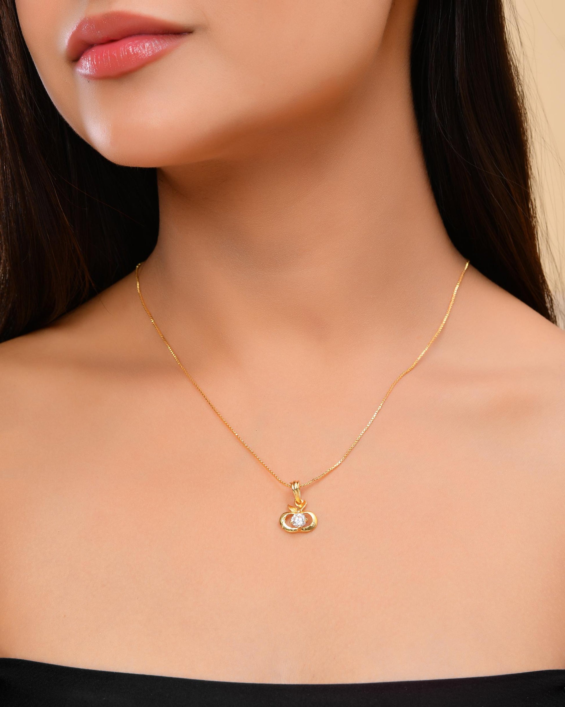 VOJ Gold-Polished Swan Shaped Ad Studded Pendant With Chain VOJ (Valley Of Jewellery)