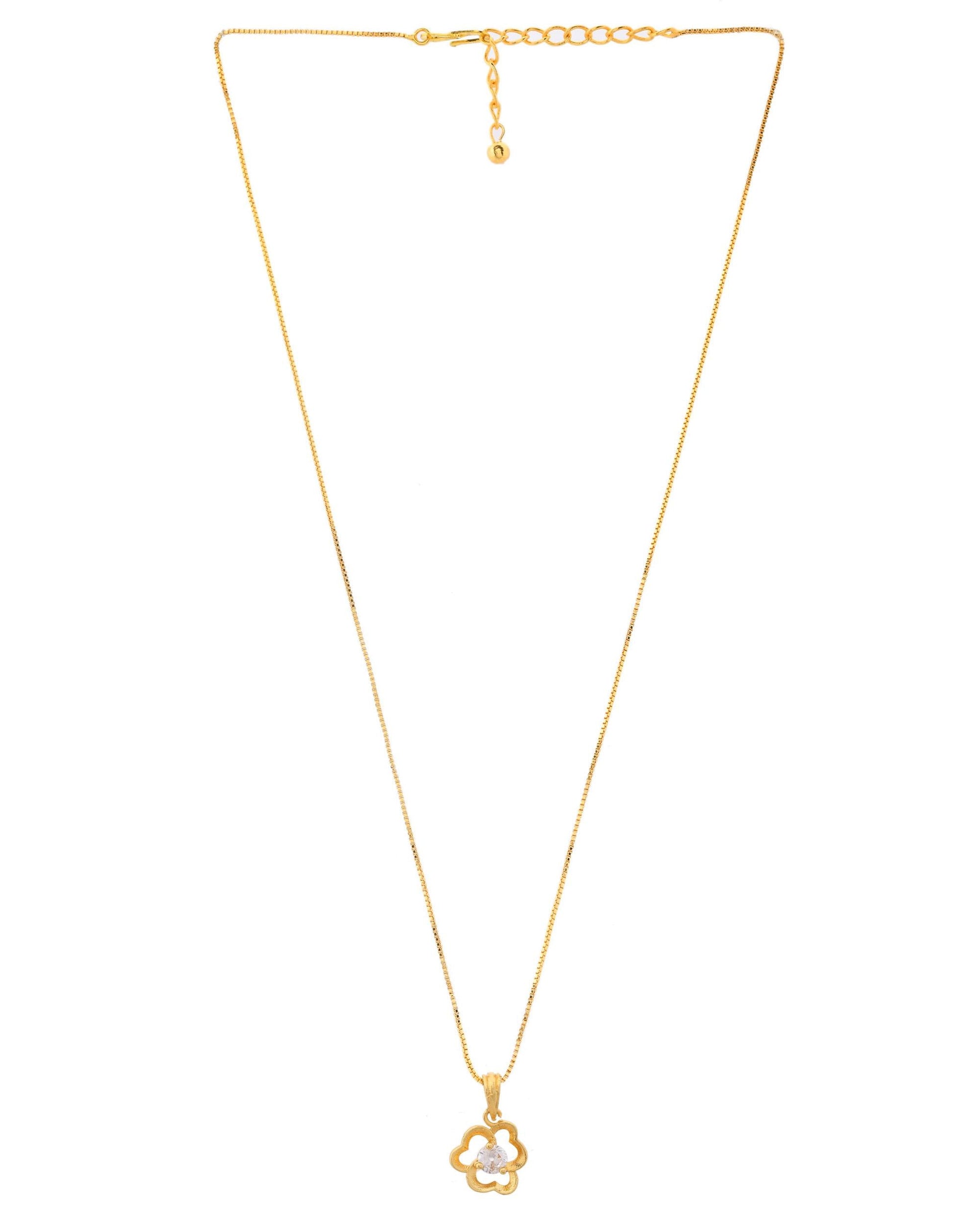 VOJ Gold-Polished Flower Shaped Ad Studded Pendant With Chain  Grab2Buy VOJ Grab2Buy