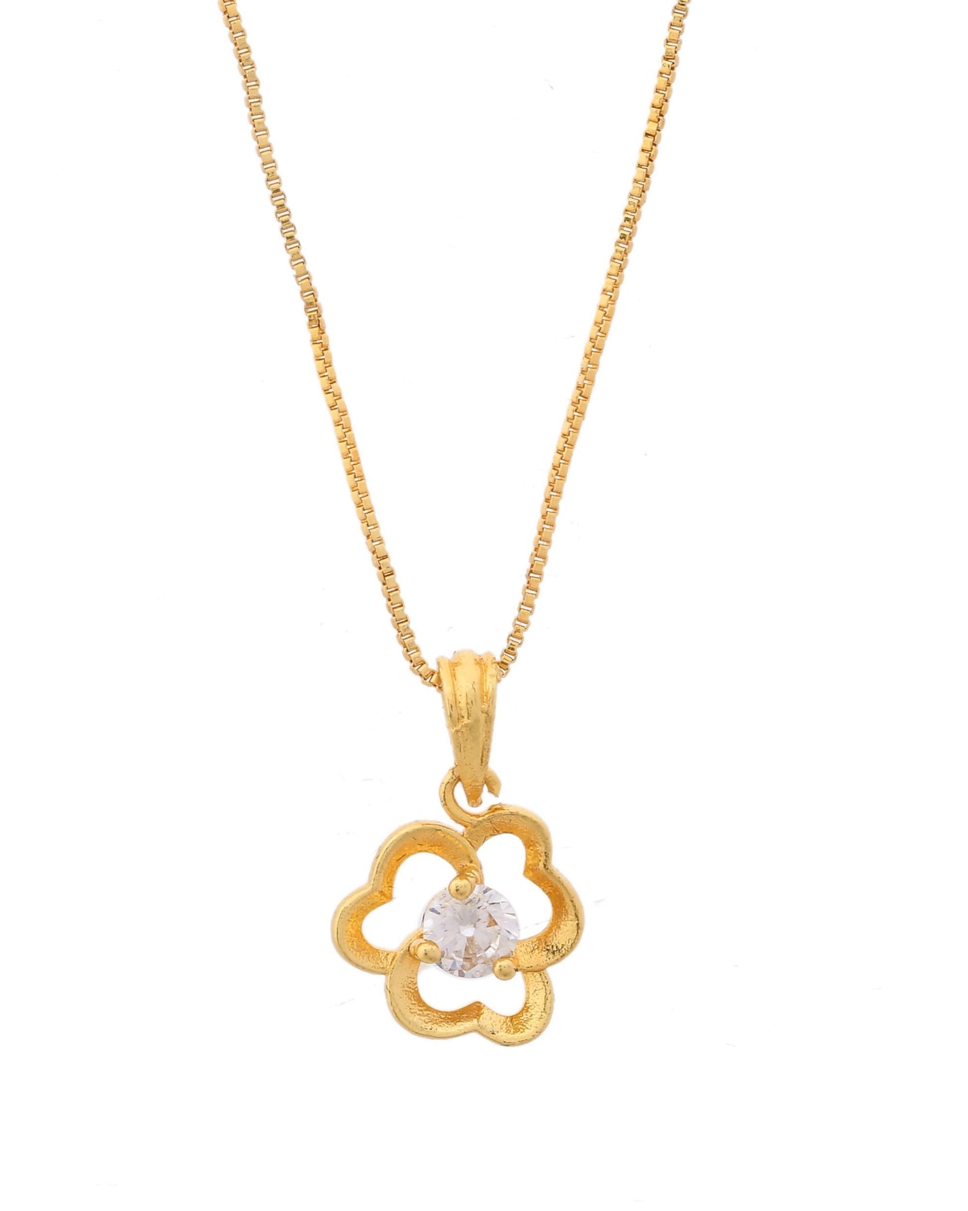 VOJ Gold-Polished Flower Shaped Ad Studded Pendant With Chain  Grab2Buy VOJ Grab2Buy