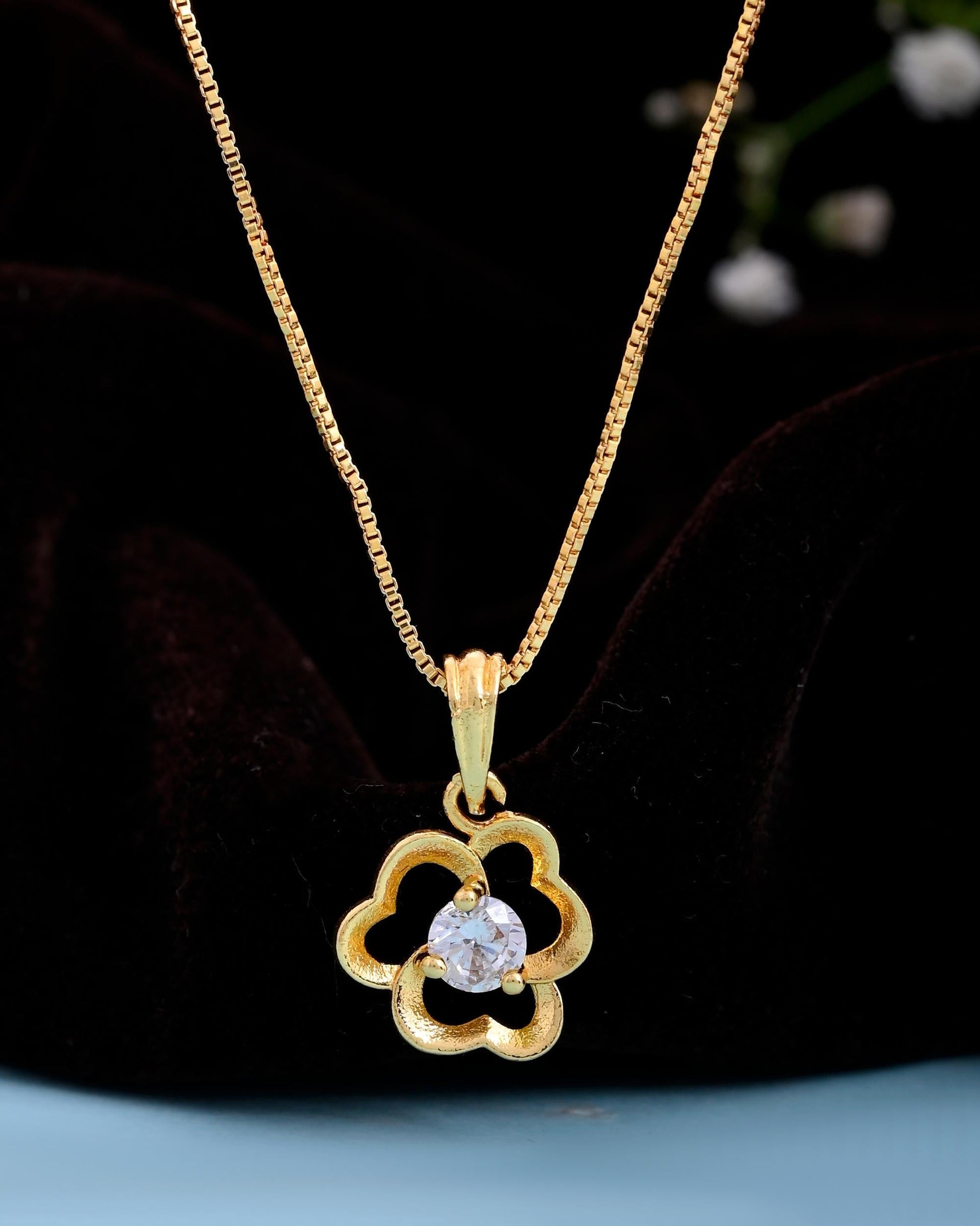 VOJ Gold-Polished Flower Shaped Ad Studded Pendant With Chain  Grab2Buy VOJ Grab2Buy