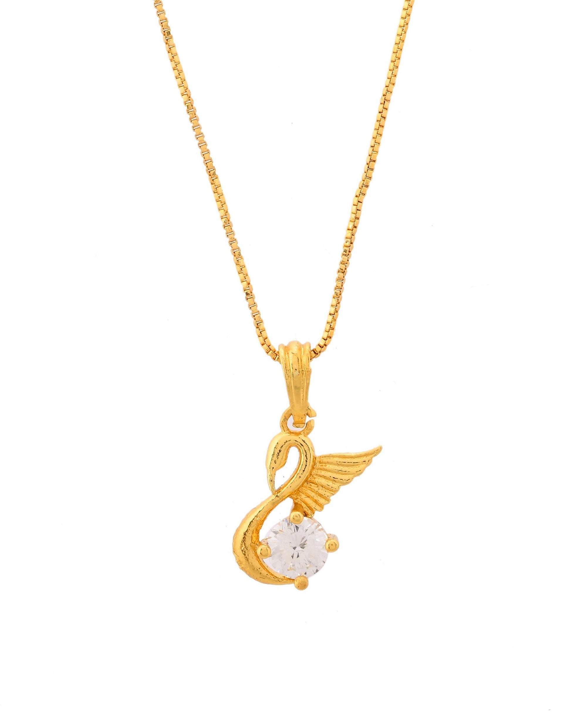 VOJ Gold-Polished Flower Shaped Ad Studded Pendant With Chain  Grab2Buy VOJ Grab2Buy