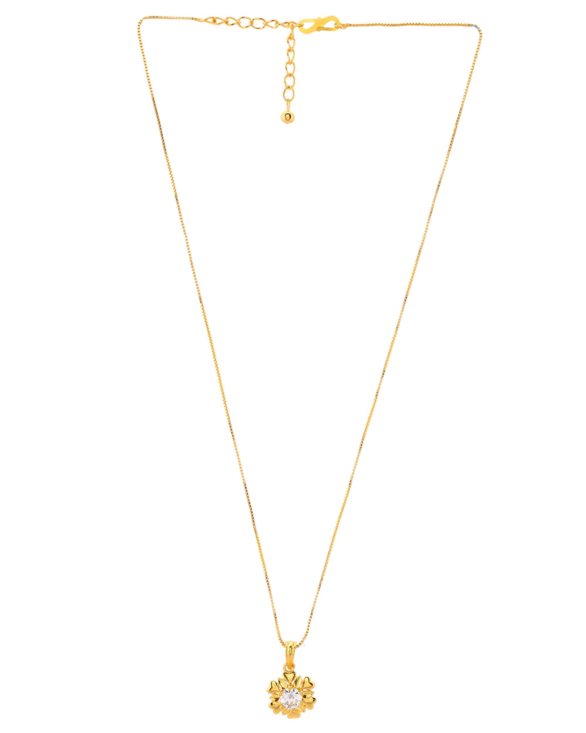 VOJ Gold-Polished Apple Shaped Ad Studded Pendant With Chain VOJ (Valley Of Jewellery)