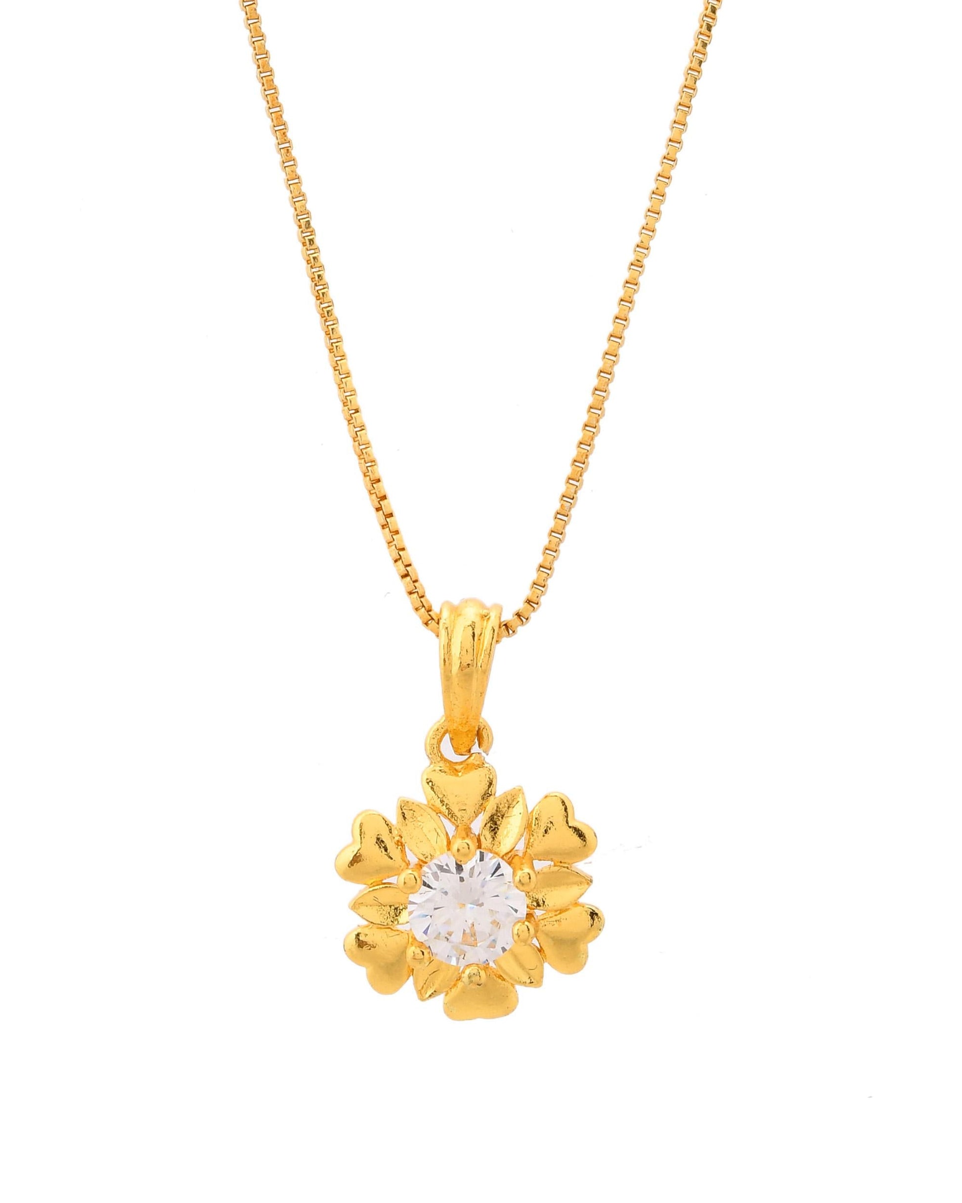 VOJ Gold-Polished Apple Shaped Ad Studded Pendant With Chain VOJ (Valley Of Jewellery)