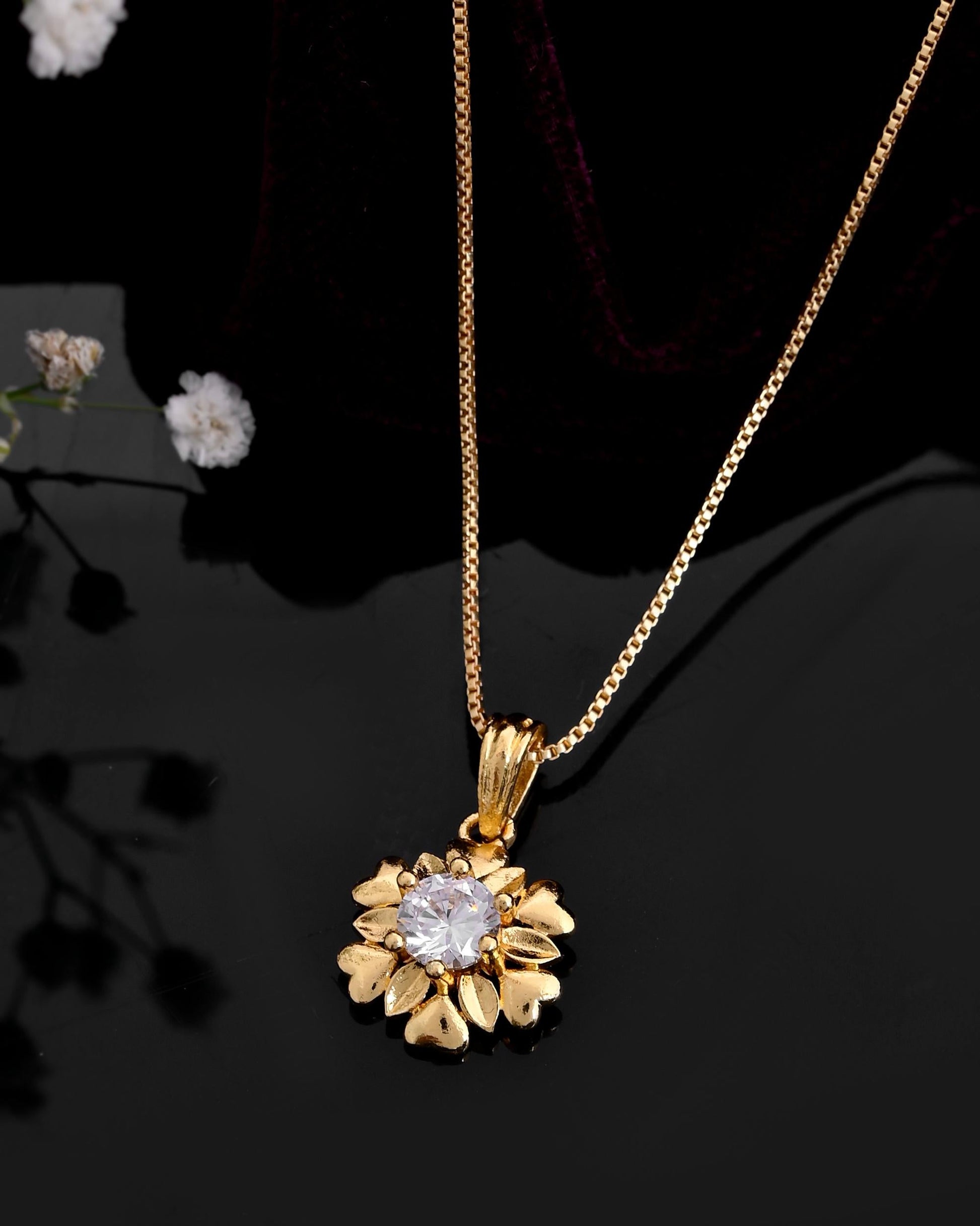 VOJ Gold-Polished Apple Shaped Ad Studded Pendant With Chain VOJ (Valley Of Jewellery)