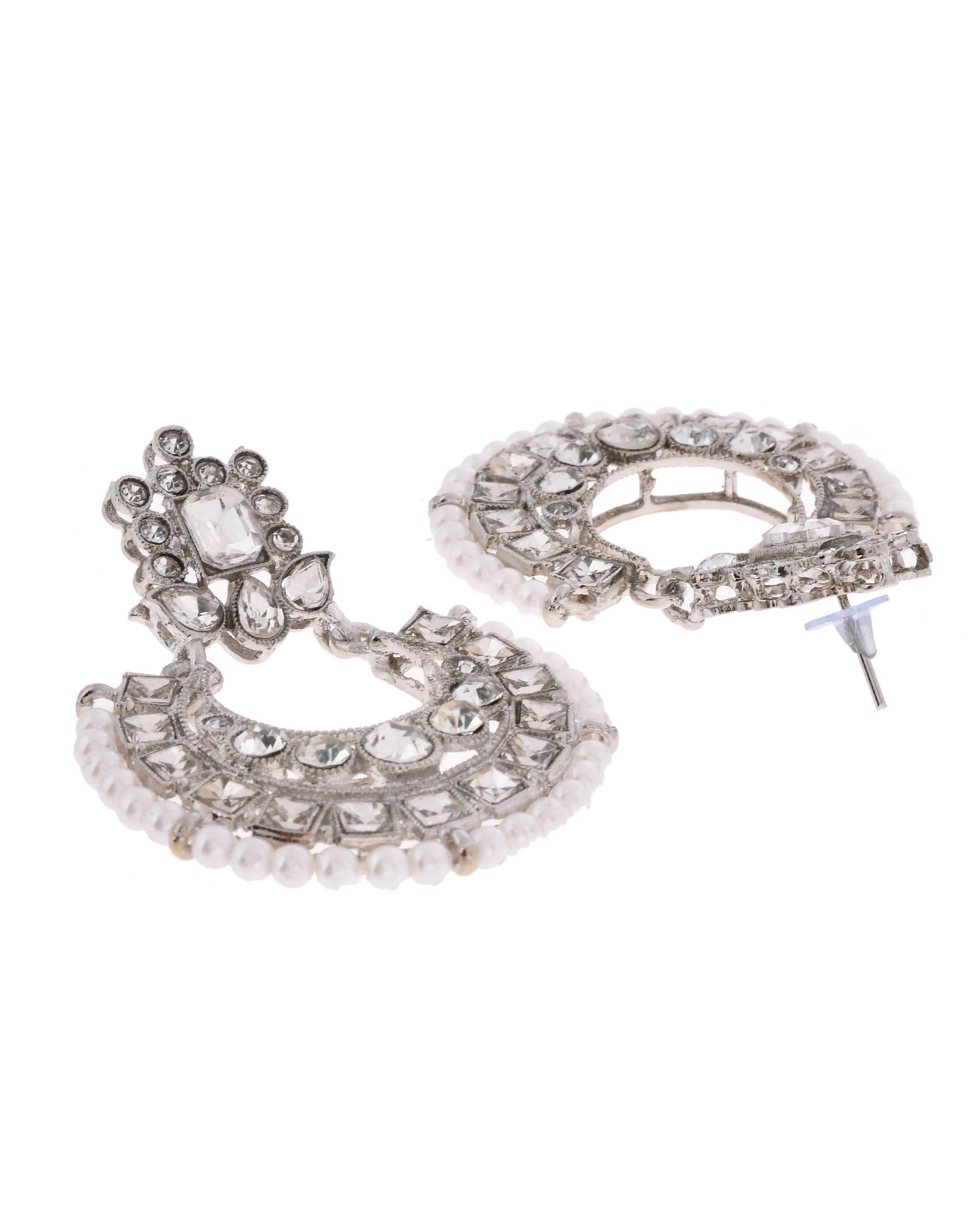 VOJ Silver Plated Stone Studded Jewellery Set With Maang Tikka VOJ (Valley Of Jewellery)