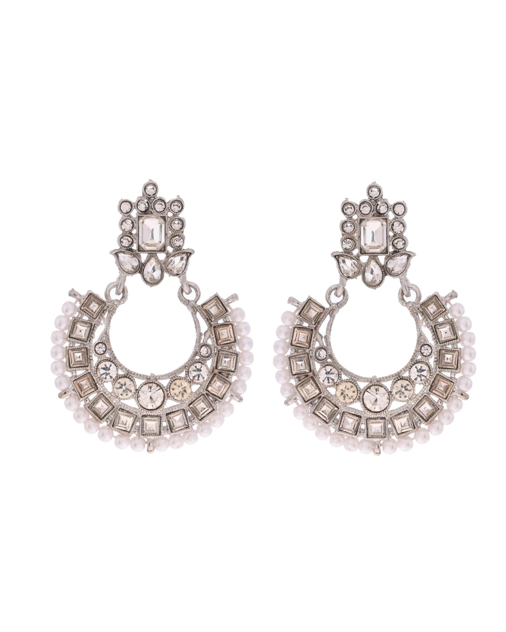 VOJ Silver Plated Stone Studded Jewellery Set With Maang Tikka VOJ (Valley Of Jewellery)