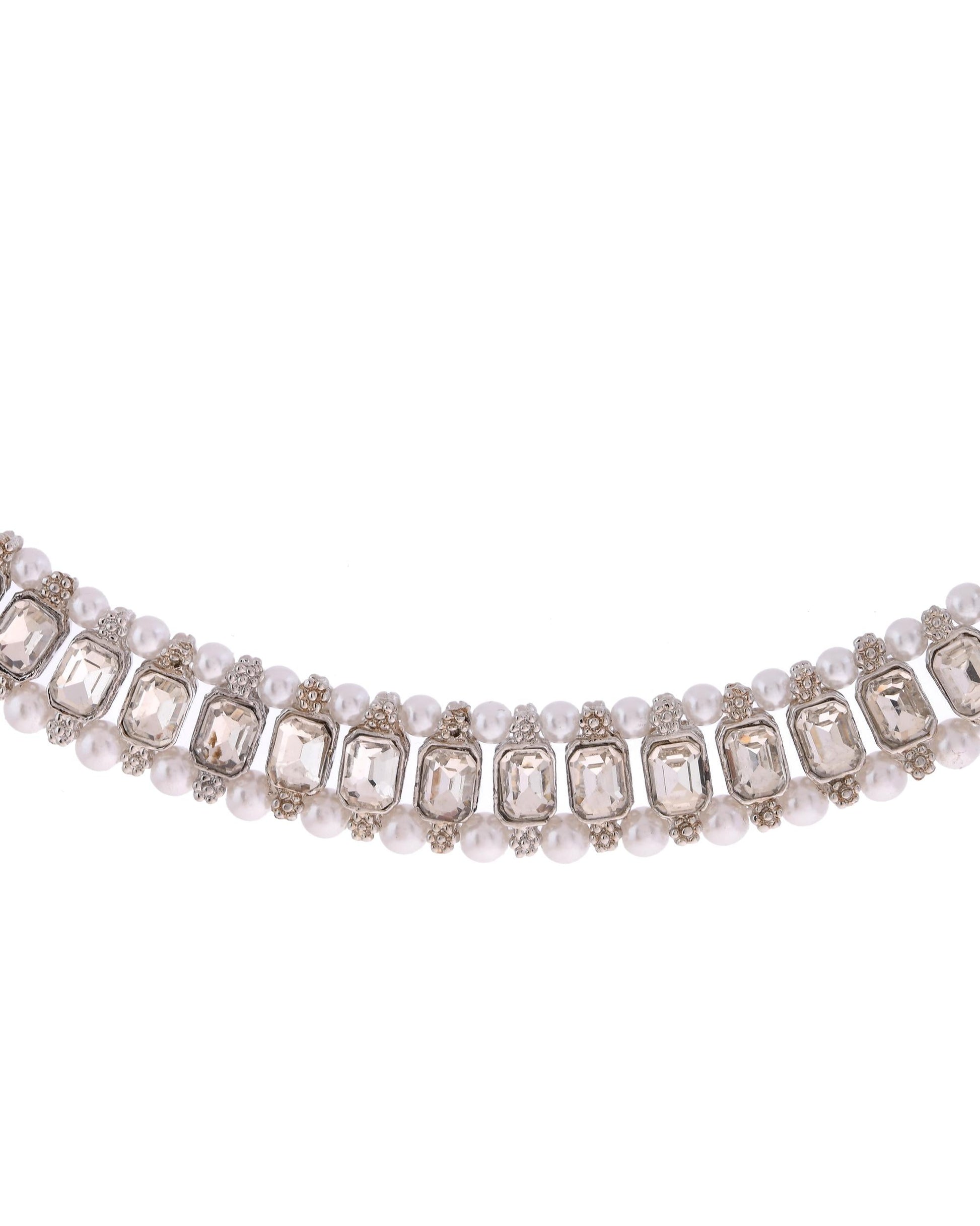 VOJ Silver Plated Stone Studded Jewellery Set With Maang Tikka VOJ (Valley Of Jewellery)