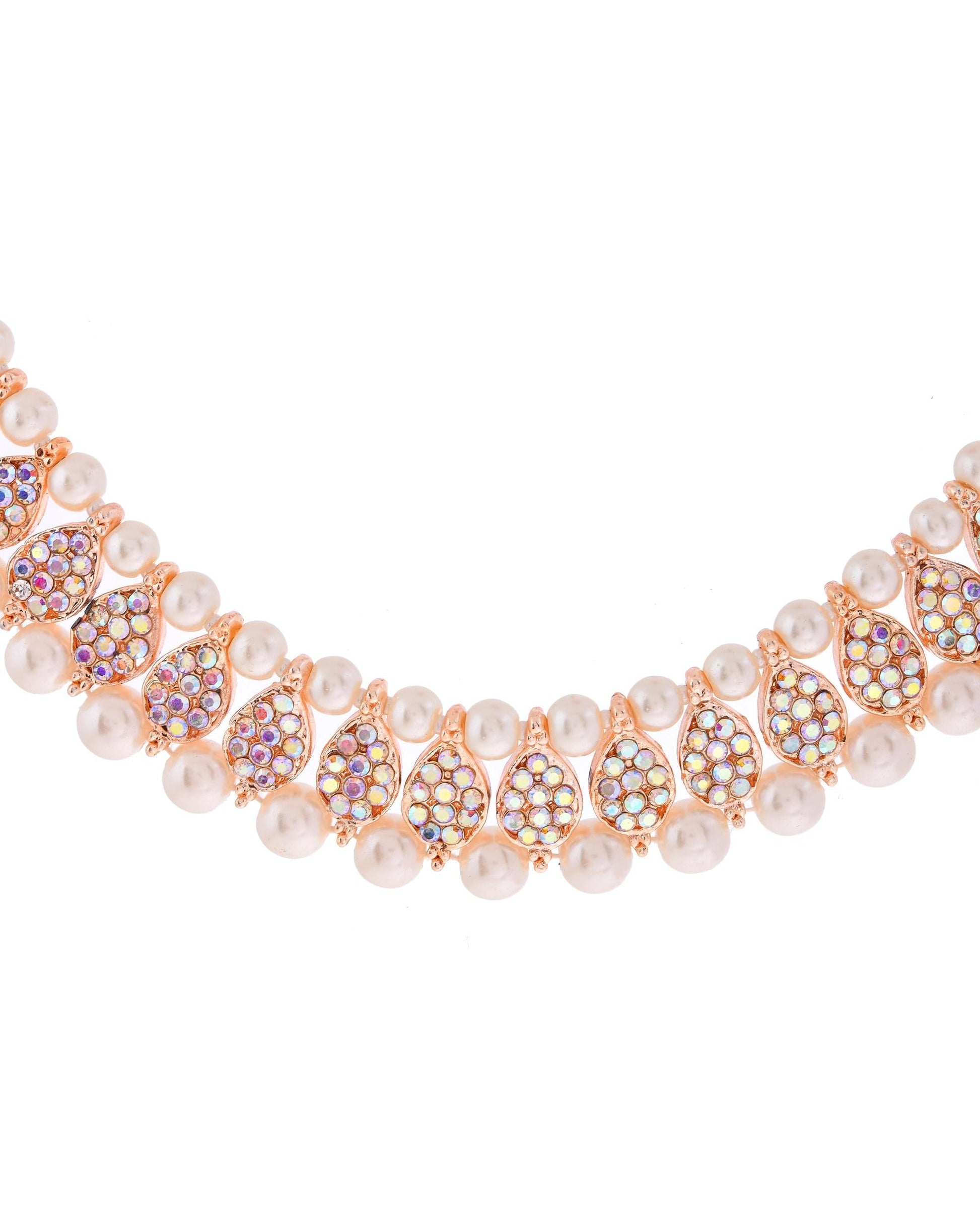 VOJ Gold-Polished Stone And White Beaded Choker Jewellery Set With Maang Tikka 