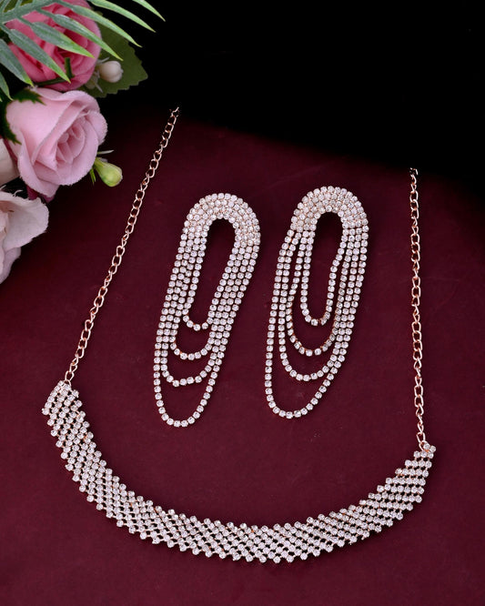 VOJ Gold-Polished Stone Studded Necklace With Earrings Set VOJ (Valley Of Jewellery)