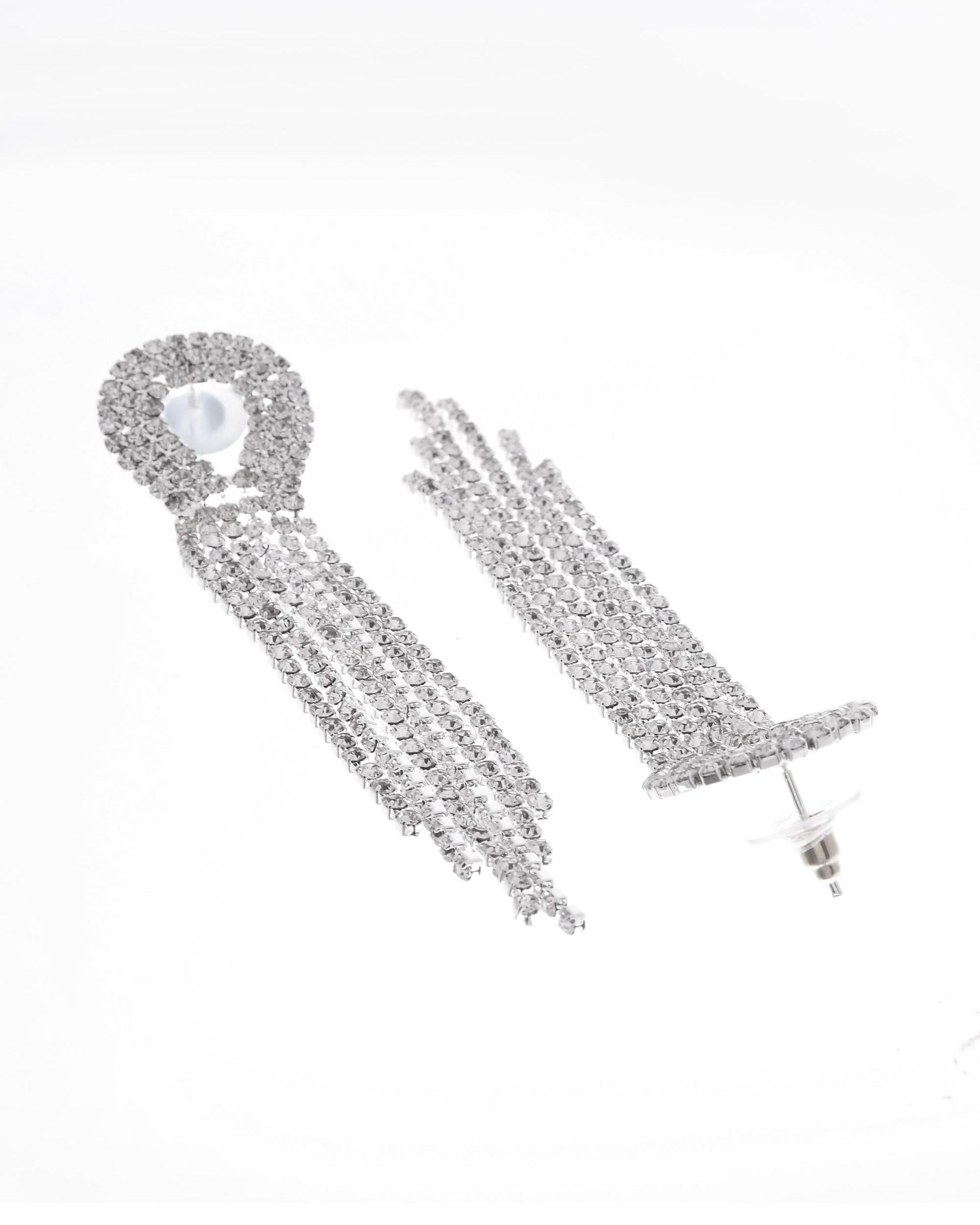 VOJ Silver Plated Stone Studded Necklace With Earrings Set VOJ (Valley Of Jewellery)