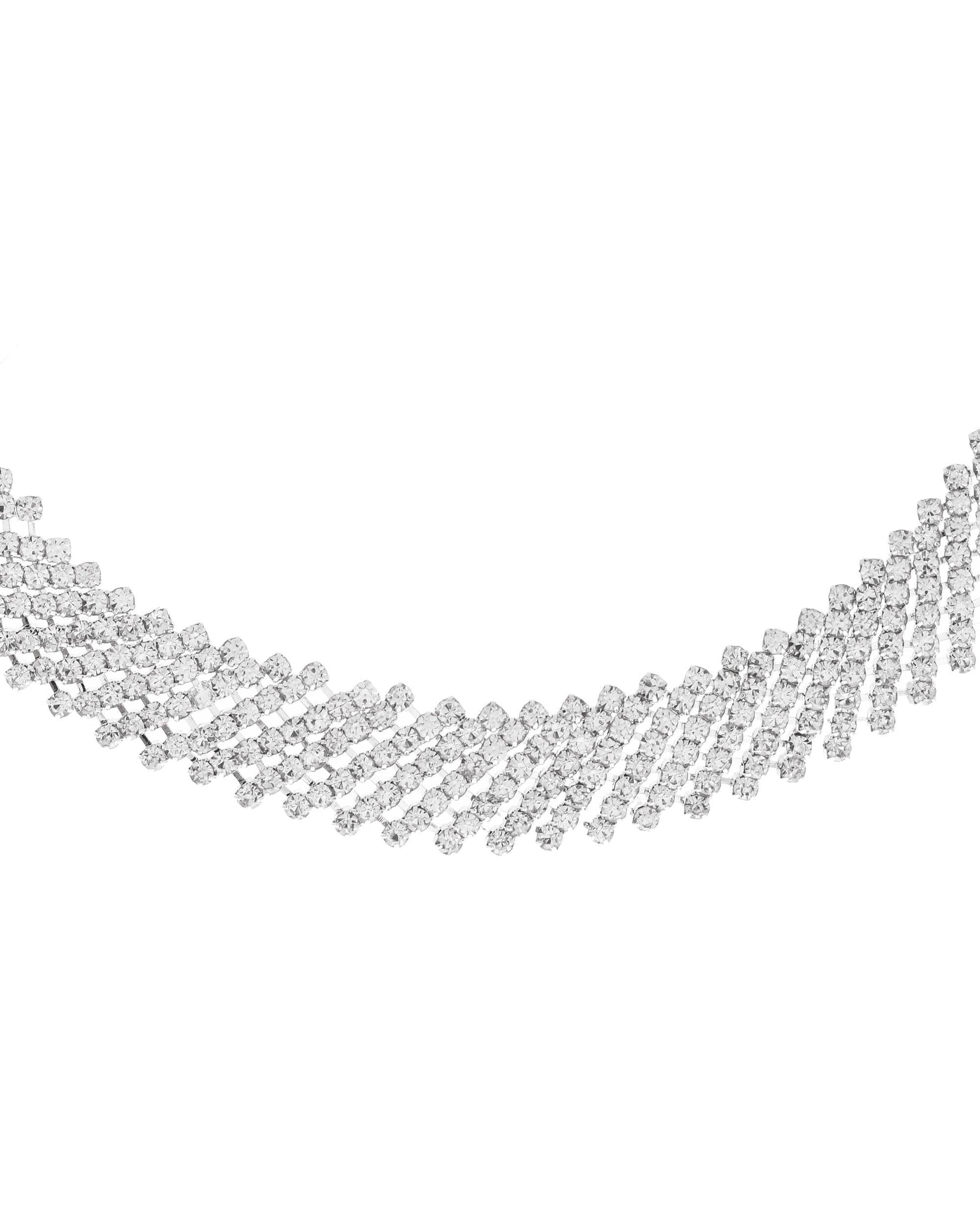 VOJ Silver Plated Stone Studded Necklace With Earrings Set VOJ (Valley Of Jewellery)