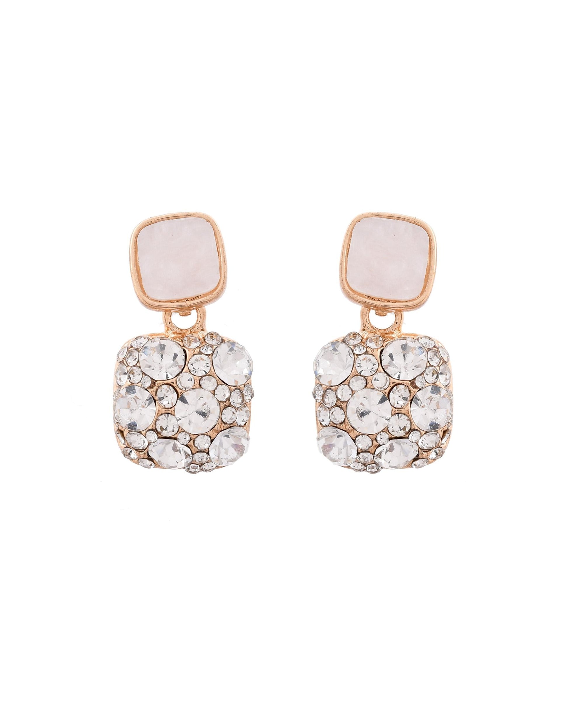 VOJ Stainless Steel Crystal Studded Square Shaped Studs VOJ (Valley Of Jewellery)