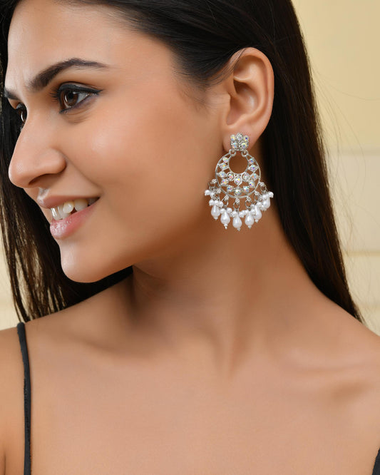 VOJ Silver Plated Stone Studded Studs Earrings VOJ (Valley Of Jewellery)