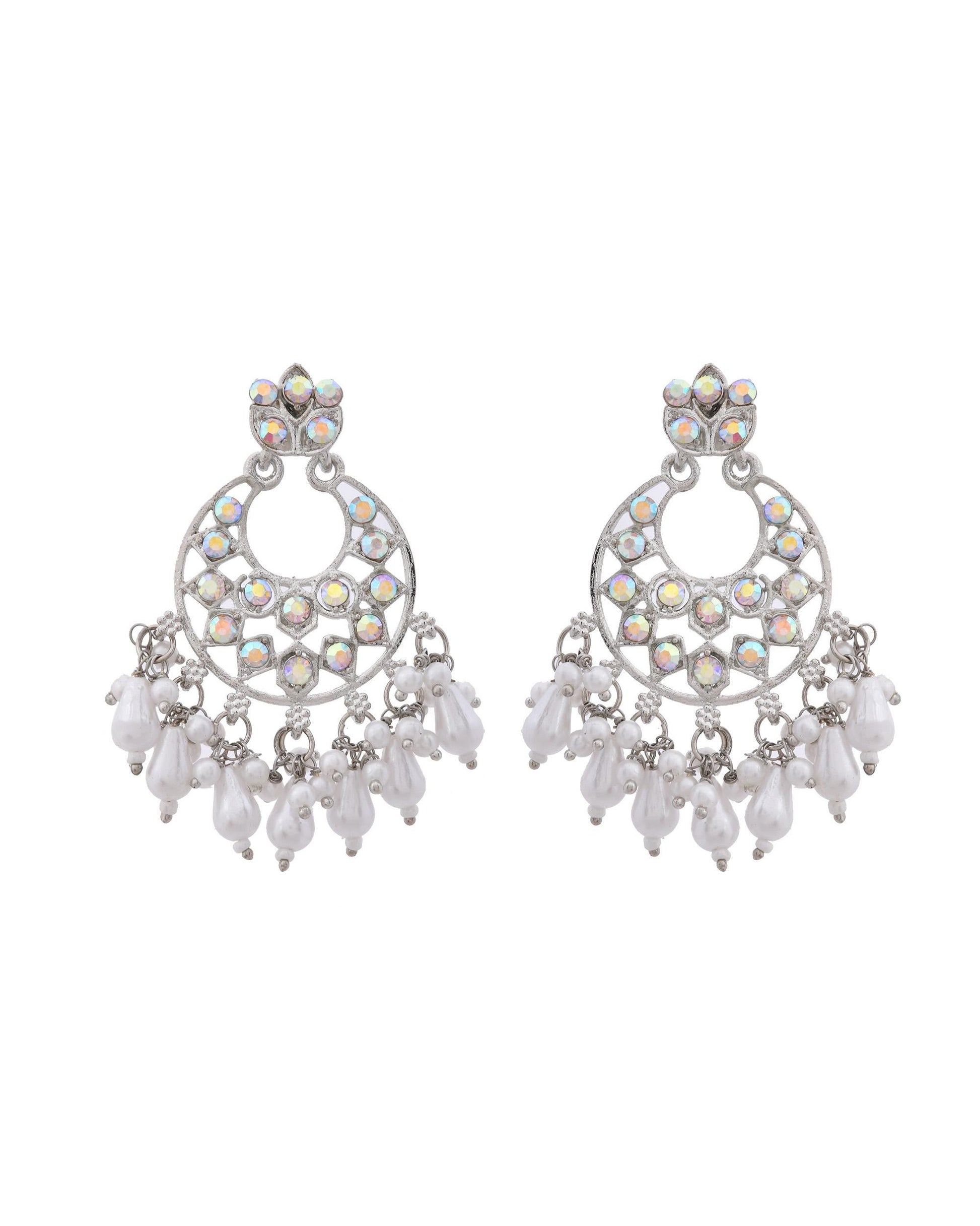 VOJ Silver Plated Stone Studded Studs Earrings VOJ (Valley Of Jewellery)